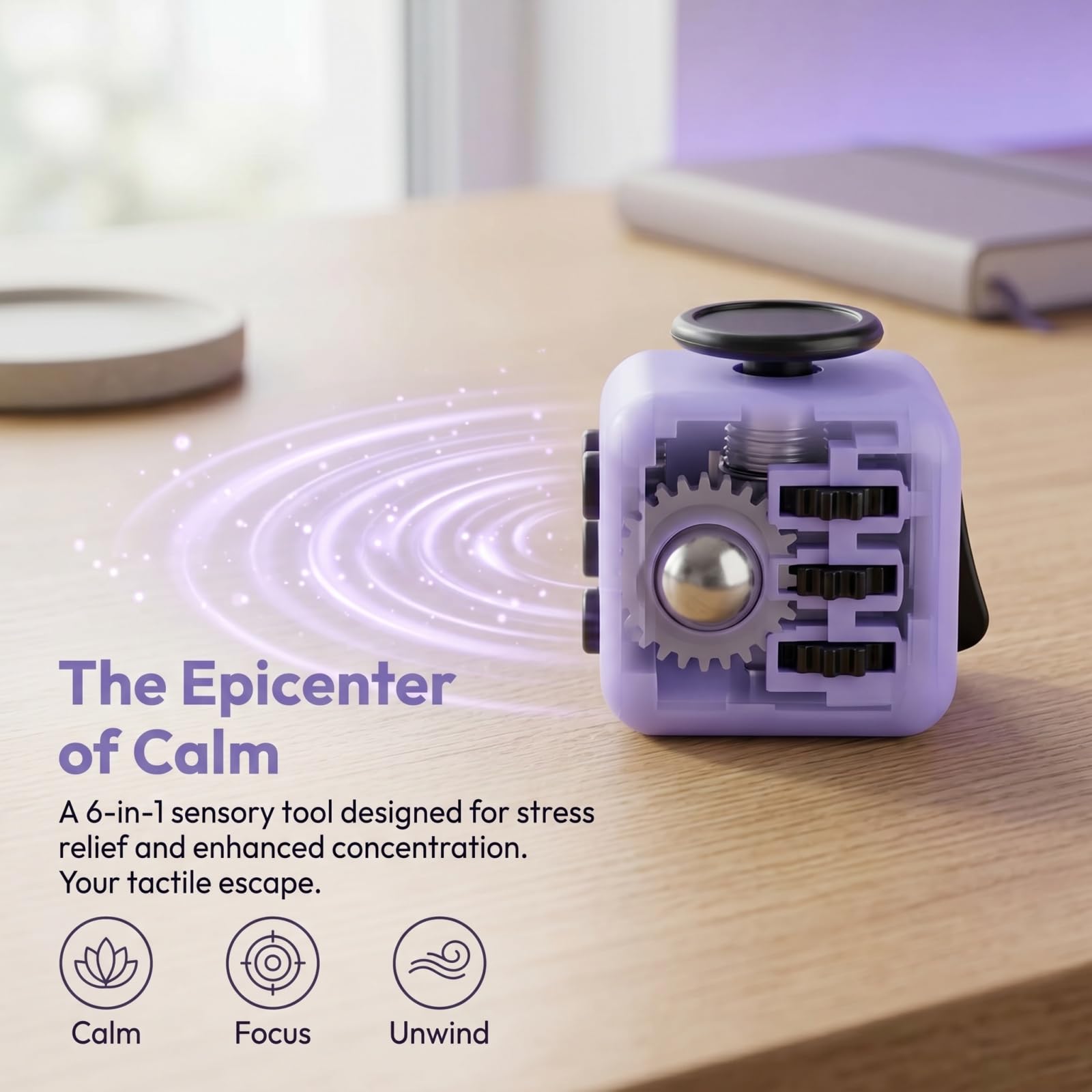 Fidget Cube Sensoriel Jouet - 6 Côtés Soulagement du Stress Finger Cube - Portable Violet Jouet de Bureau pour Bureau Salle de Classe et Maison