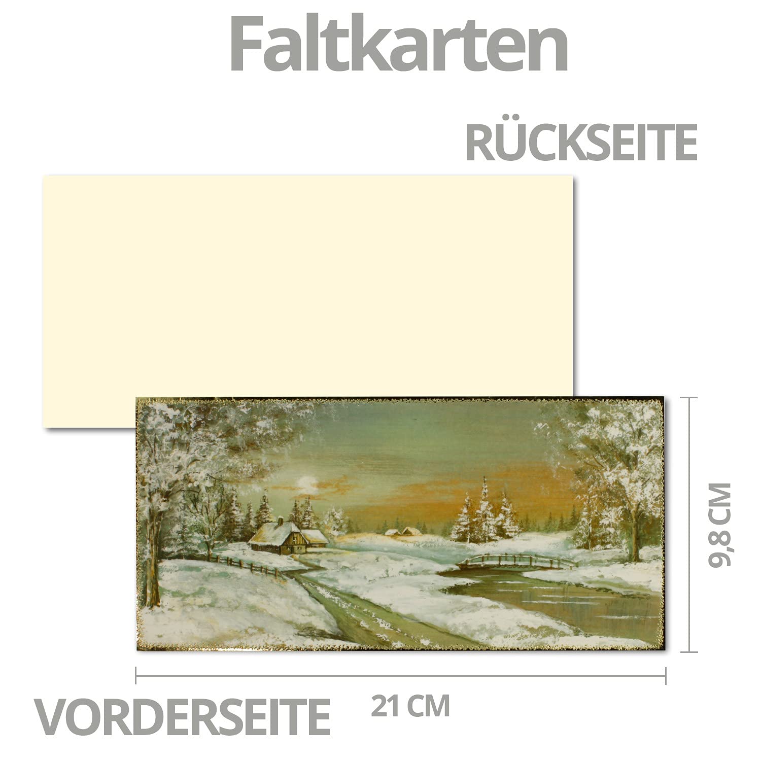 Set de 75 tarjetas de Navidad DIN largo en color crema con bonito paisaje invernal clásico – tarjetas plegables con sobres DIN largo blanco con adhesivo – saludos de Navidad para empresas y privadas