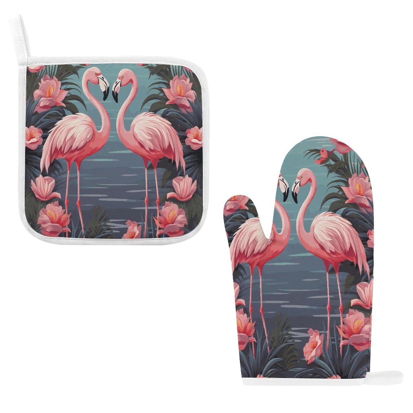 Fodpand Style Flock Of Tropical Flamingos Oven Mitts And Pot Holders Sets