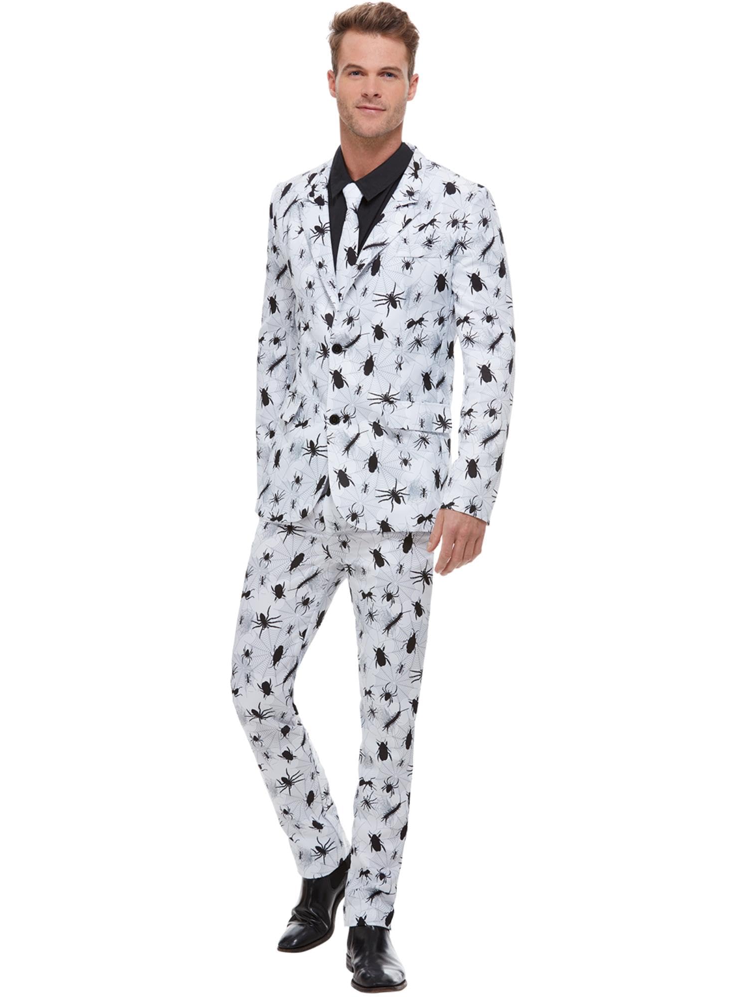 Smiffys Bugging Out Suit, White with Jacket, Trousers & Tie, Stand Out Suits Fancy Dress, Halloween Dress Up Costumes