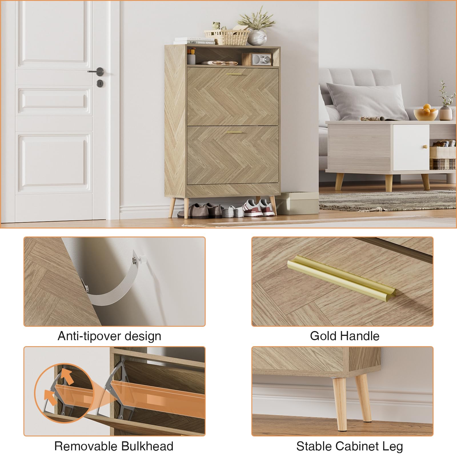 Zapatero Estrecho con 2 Puertas, Zapatero Recibidor para 12 Pares, Armario Zapateros de Madera para Pasillo y Sala de Estar, 80 x 24 x 115 cm