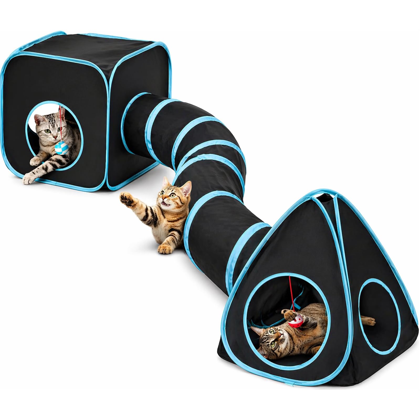Rypet Cat Toy Tunnel and Cubes Bundle, Play Tubes for Indoor Cats, Black