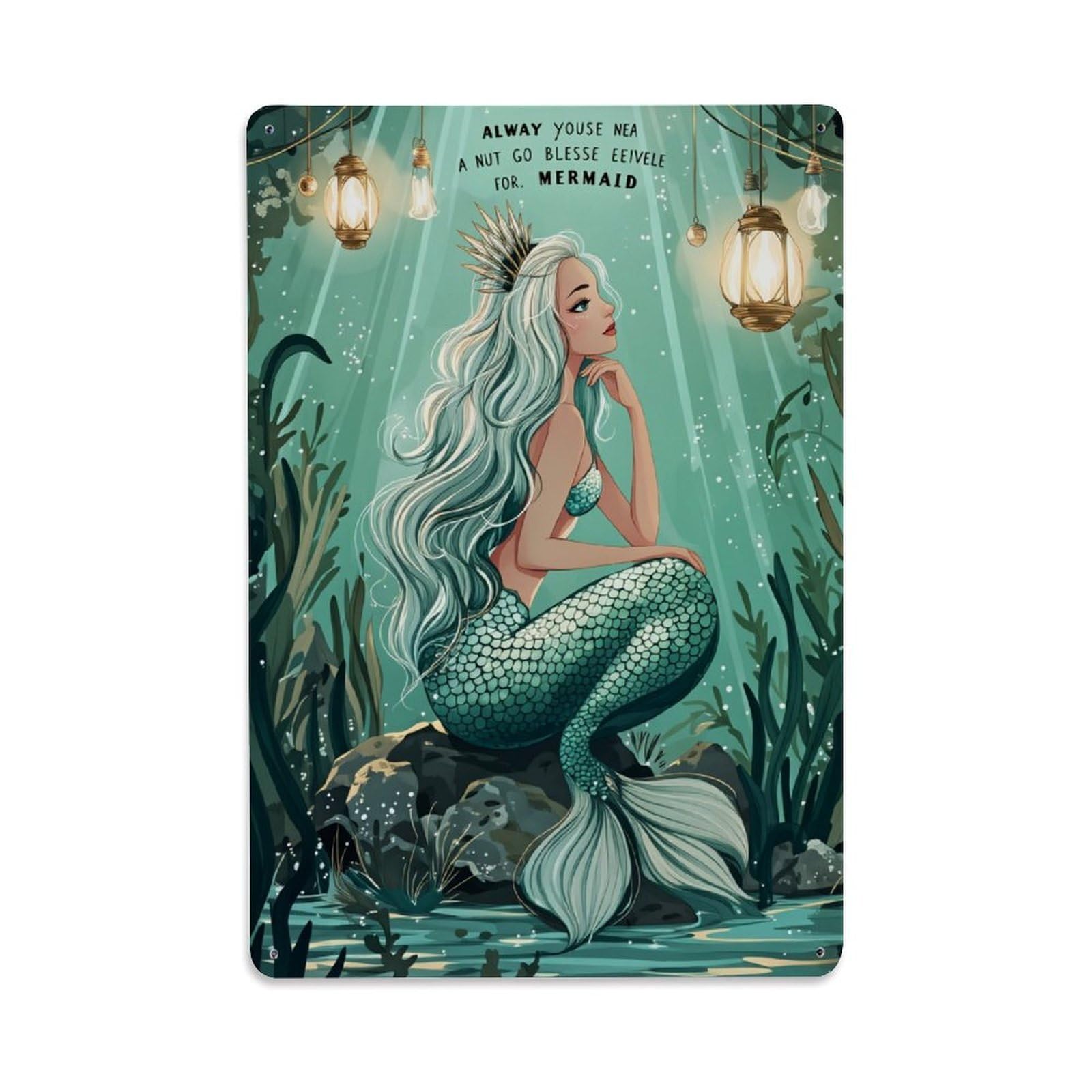 Jdfenggu Vintage Mermaid Underwater Lanterns Seaweed Crown Retro Metal Tin Sign, Decor Art Poster For Bar, Home, Man Cave, Kitchen, Laundry Room Gift 8X12inch