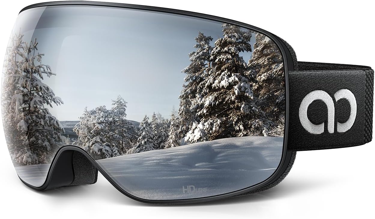 Lamicall Ski Goggles with 3X Anti-Fog - 100% UV Protection Spherical Lens