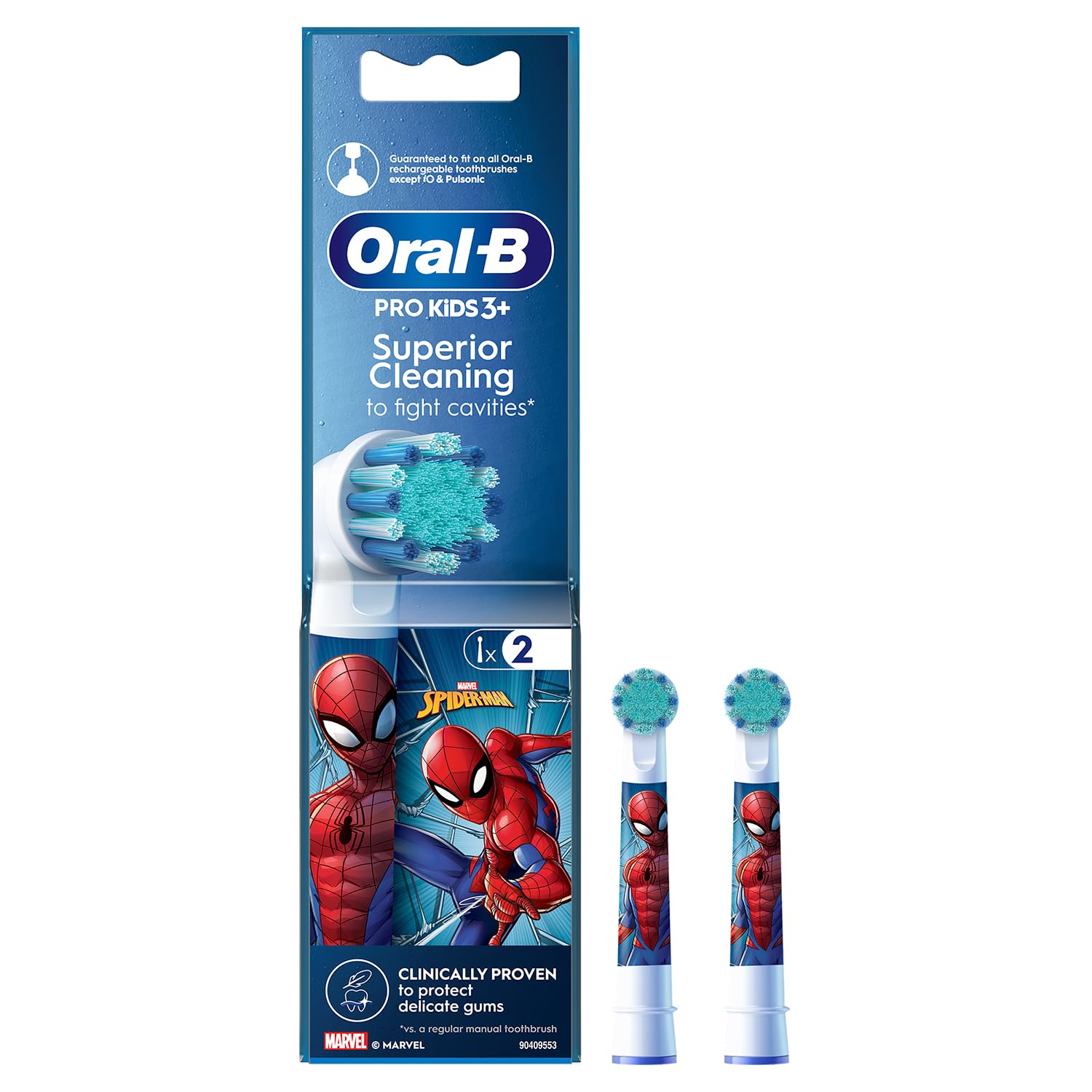 ORIGINAL Kids Rechargeable Electric Toothbrush Soft Replacement Brush Heads [10X POWERFUL THAN COMPATIBLE PRODUCTS],Spider Man, 2 Refills, Deep clean between teeth