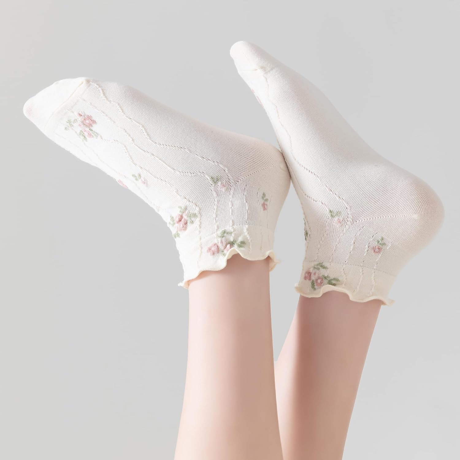 Women‘s Ruffle Ankle Socks,Vintage Patterned,Short Casual Dress Sock,Cute Princess Lettuce Floral Socks 6 Pack - Image 8