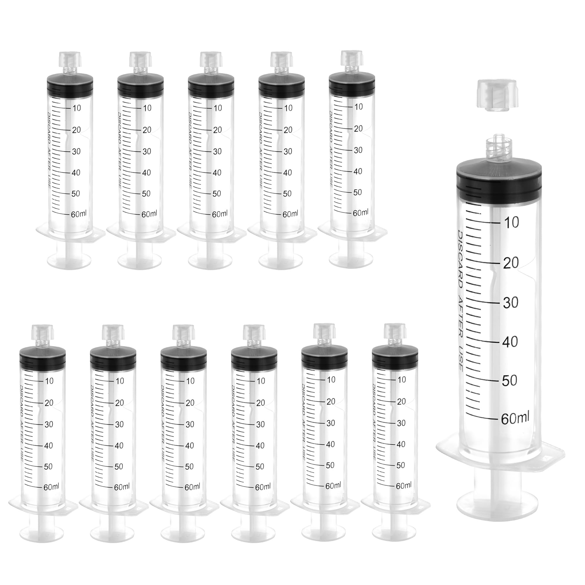 12 Stück 60ml Spritzen, Einzeln Verpackt, PlastikSpritze Ohne Nadel, Luer Lock Spritze für Wissenschaftlich Labore, Tierfütterung, Measuring Liquids und Feine Dosierungen, Messspritze, Weiß
