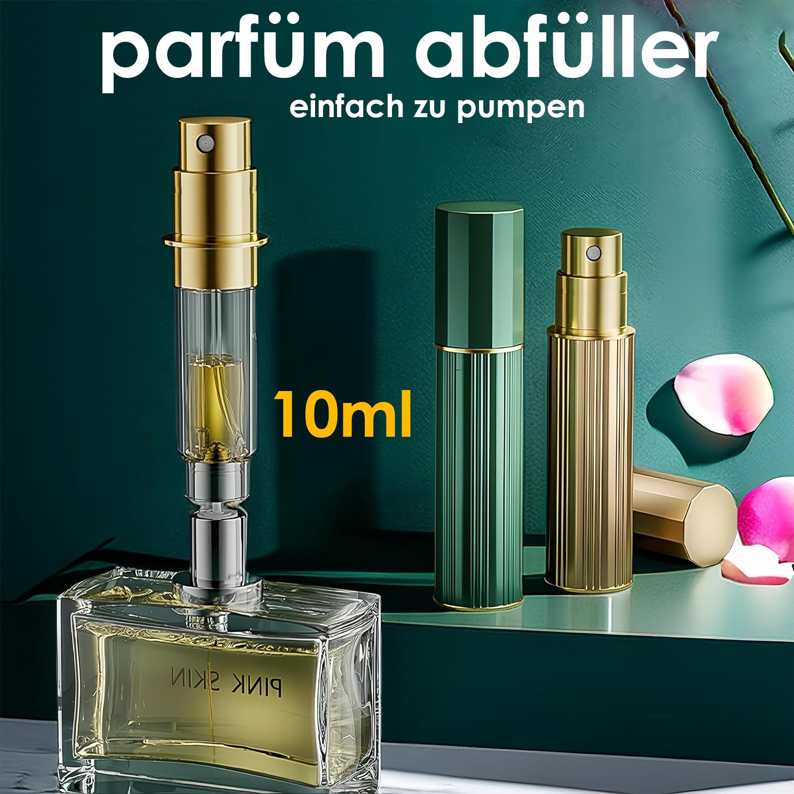 Travelofo 10ML Parfüm Abfüller, Parfümzerstäuber Nachfüllbar, Befülltechnik Ohne Trichter Leer Parfüm Zerstäuber Sprühflasche für Reise Handtasche Unterwegs (Gold & Schwarz)