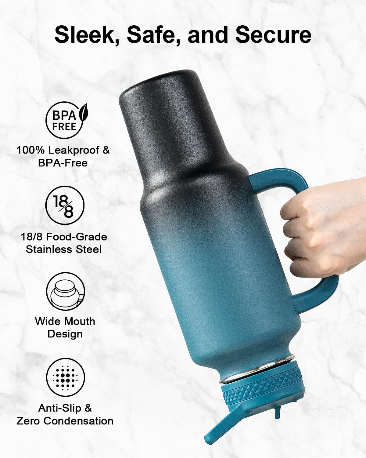 Trebo Insulated Water Bottle 40oz that Fits in Car Cup Holder with Spout Straw Lids, Stainless Steel Bottles Travel Flask with Handle, Metal Reusable Tumbler, Leakproof Keep Cold &Hot,Indigo/Black - Image 4