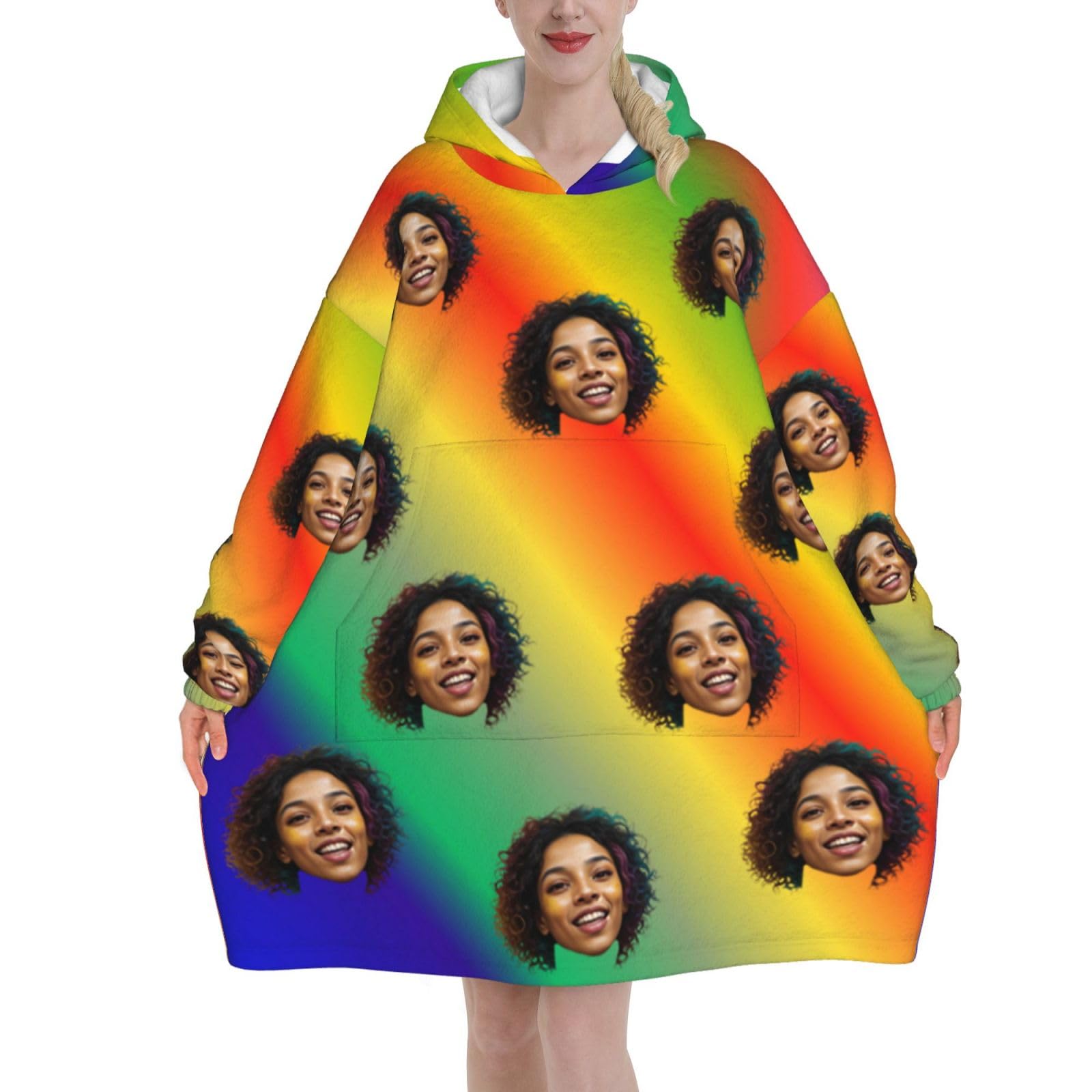 ＨＡＯＡＮＧＺＨＥ Custom Blanket Hoodie with Pocket, Custom Wearable Blanket Hoodie, for Women and Teenagers - Cosy Flannel Poncho Sherpa Hood, Customised Your Own Photo Text Face