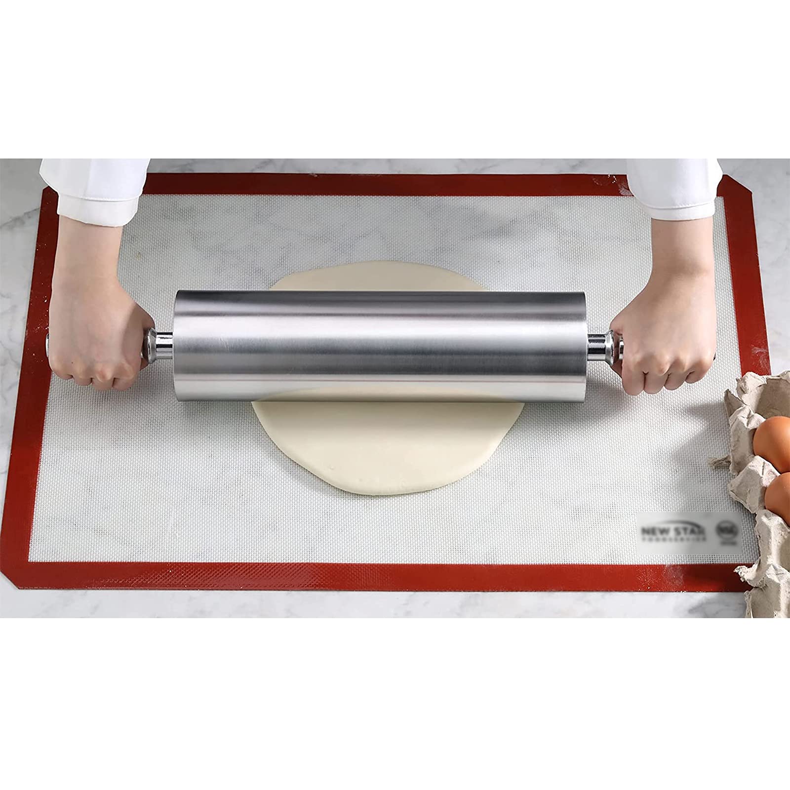 15-calowy wałek do ciasta ze stali nierdzewnej, metal ze stali nierdzewnej z uchwytem Najlepszy francuski wałek do ciasta, do pieczenia, fondant, ciasto, ciasto, ciastka, ciasto do pizzy