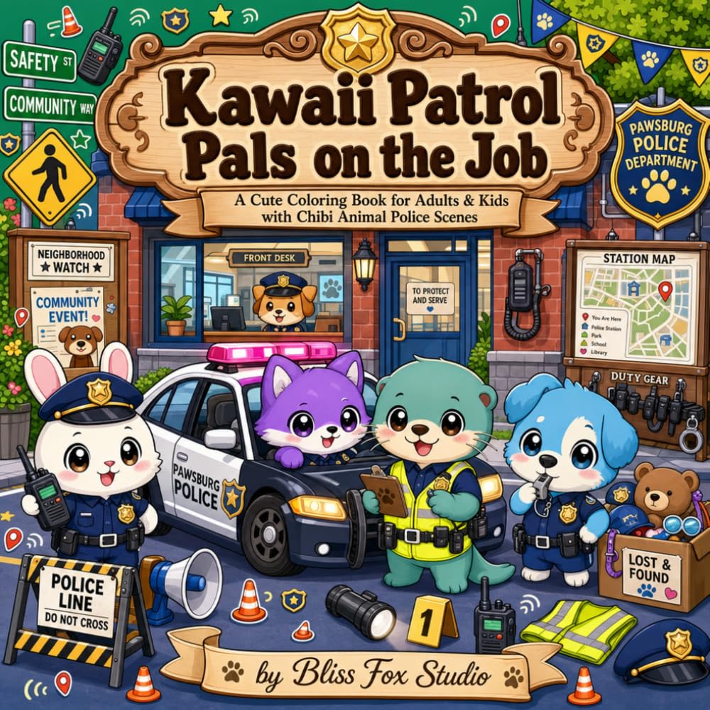 Kawaii Patrol Pals on the Job: A Cute Coloring Book for Adults & Kids with Chibi Animal Police Scenes