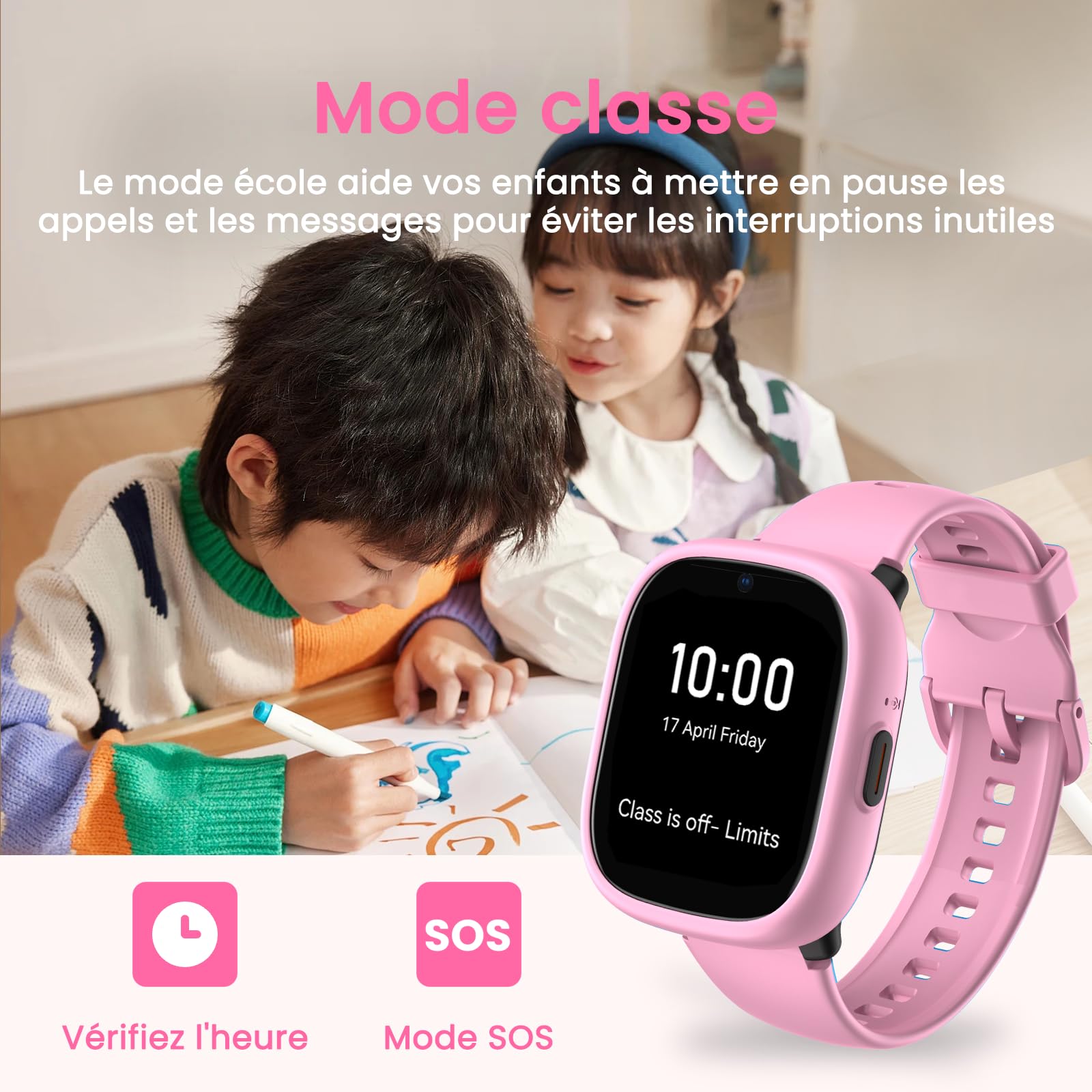 K3 4G Smartwatch Kinder mit GPS und Telefon, GPS Tracker kindr in Zwei austauschbaren Farben, Armbanduhr Kinder Junge mit Video Phone Call, Schulmodus, SOS-Funktion(Rosa und Lila)