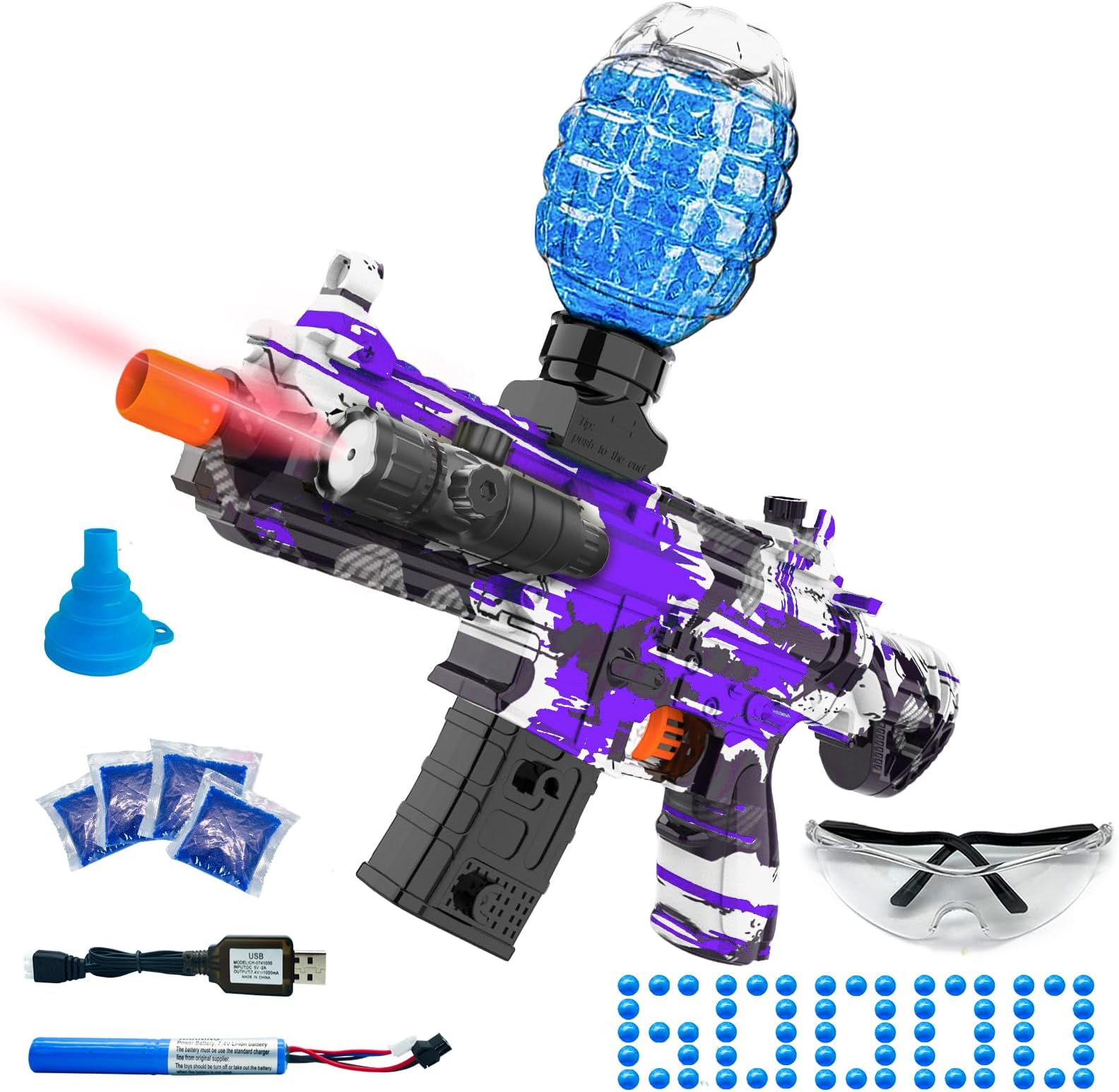 Electric Gel Ball Blaster, High Speed Automatic Splatter Ball Blaster with 40000+ and Goggles, JIFTOK Rechargeable Splatter Ball Toys for Outdoor Activities Game Party Favors-Purple
