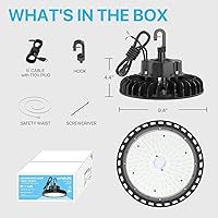 Vista 7 de HYPERLITE Luces LED High Bay de 100 W, 14,500 lm (145 lm/w) 5000 K, 1-10 V, regulable, cable de 5' con enchufe de 110 V, gancho de EE. UU., listado