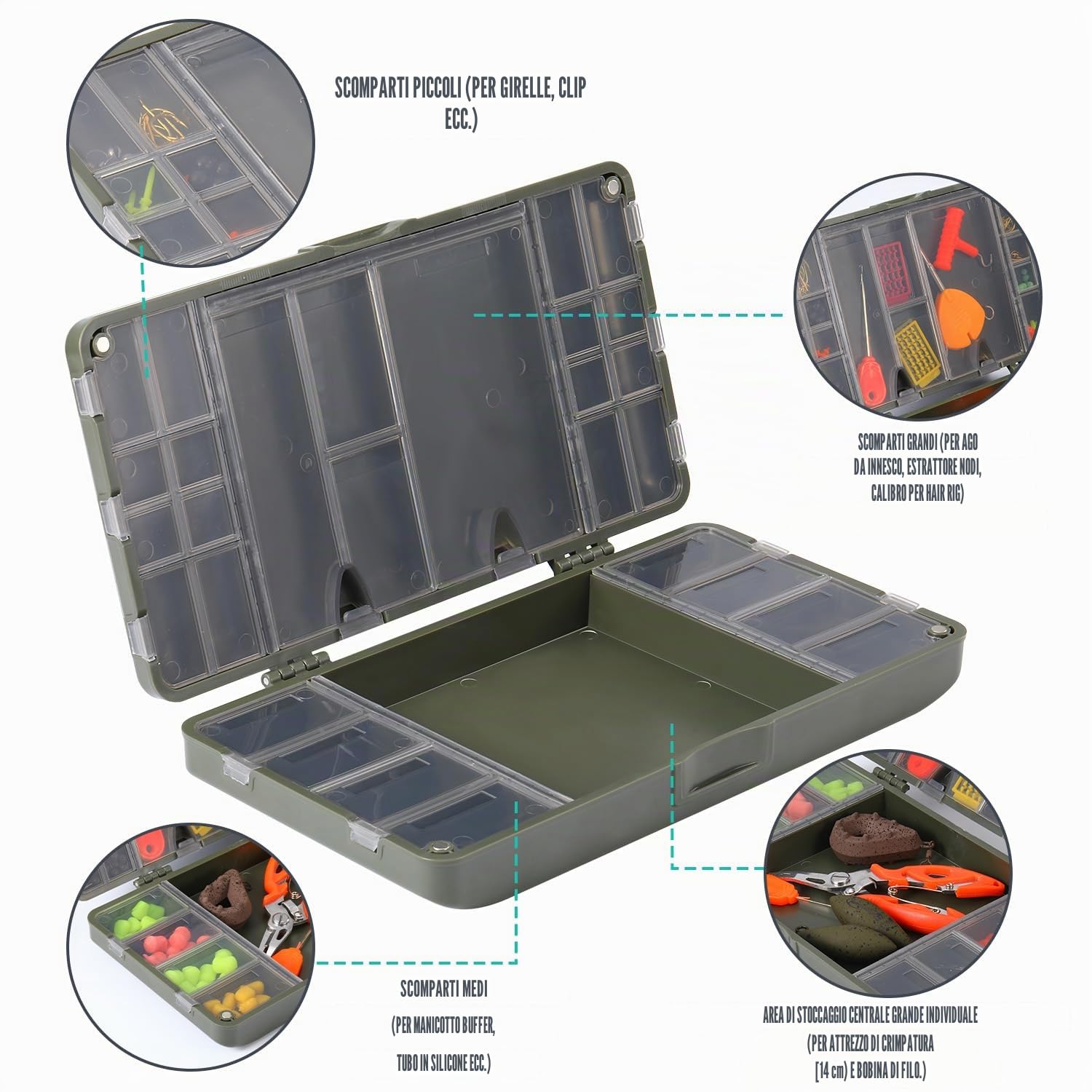 Sougayilang Scatola per attrezzatura da pesca alla carpa, scatola portaoggetti perfetta per la carpa, organizza in modo ordinato ganci e accessori