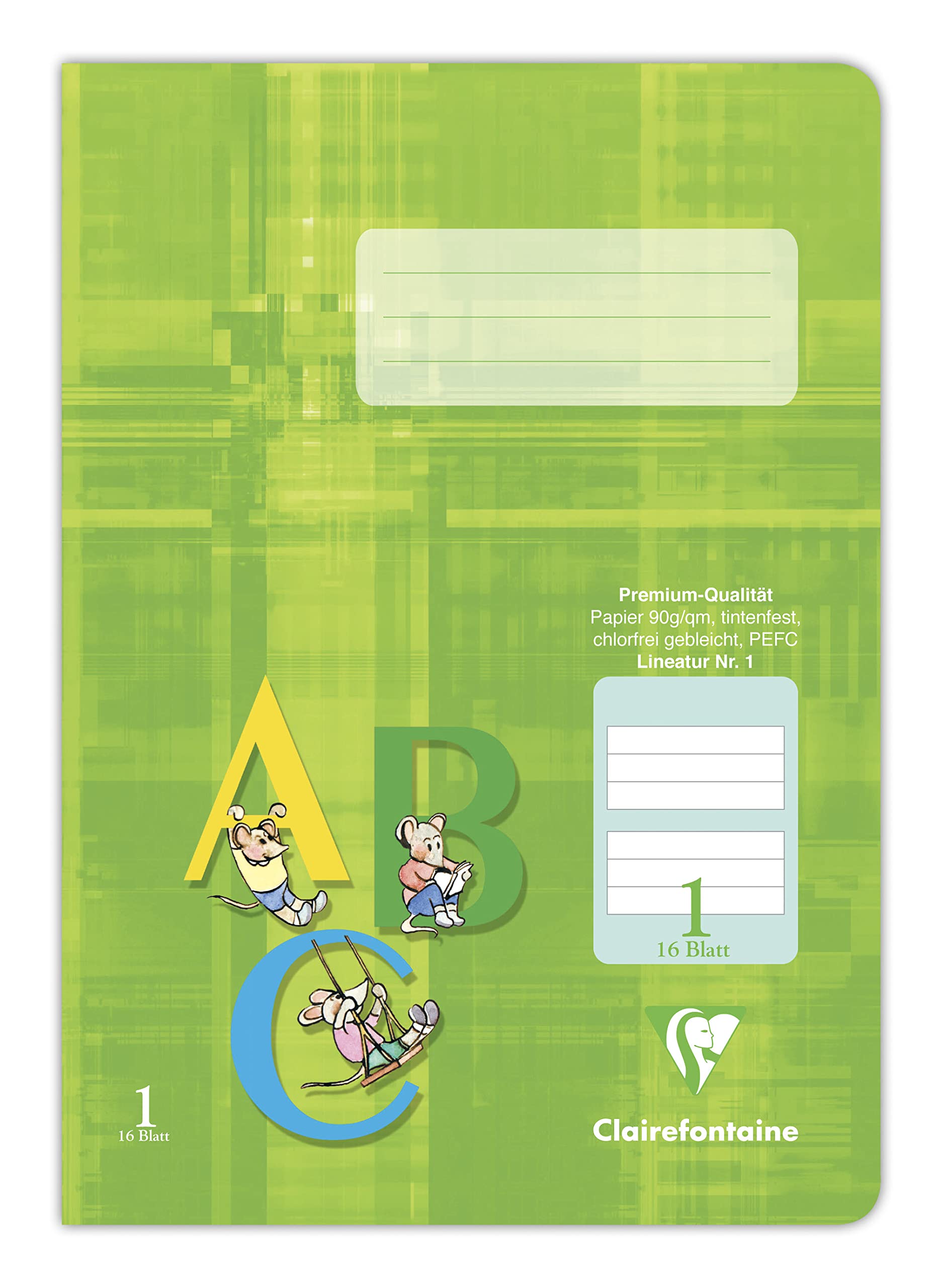 Clairefontaine 331551C - Pack of 25 Notebooks, Ideal for School, DIN A5 14.8x21 cm, Ruled 1 Green Special for the 1st School Year, 32 Pages, 90g, Lime Green