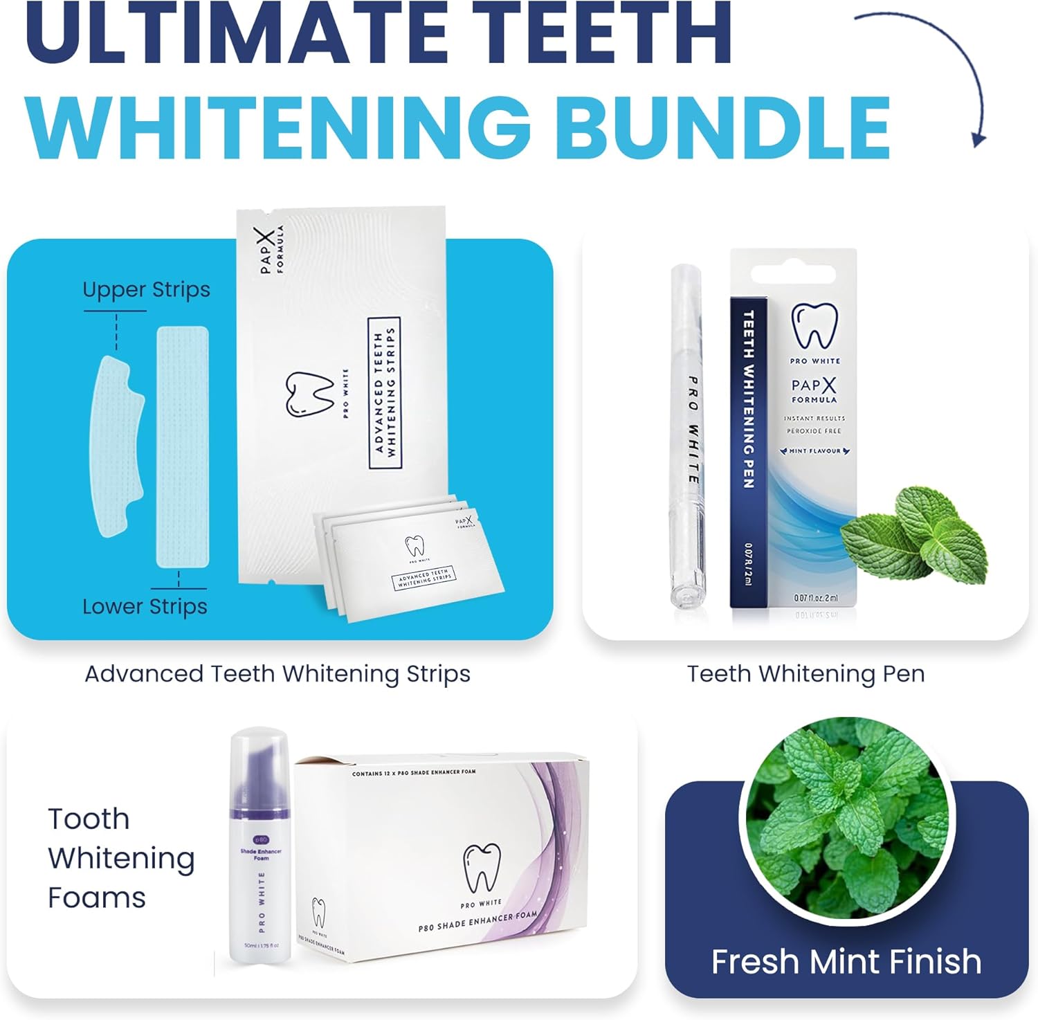 Ultimate Teeth Whitening Bundle - 3 Step Daily Teeth Whitening Kit with Enhancer Whitening Foam, Whitening Pen, & Teeth Whitening Strips for Adults - Home Care Routine for Sparkling Smile