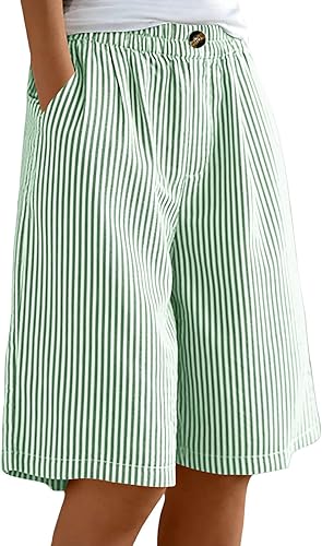 Womens Shorts Casual Linen For Women Flowy Linen Bermuda Sho