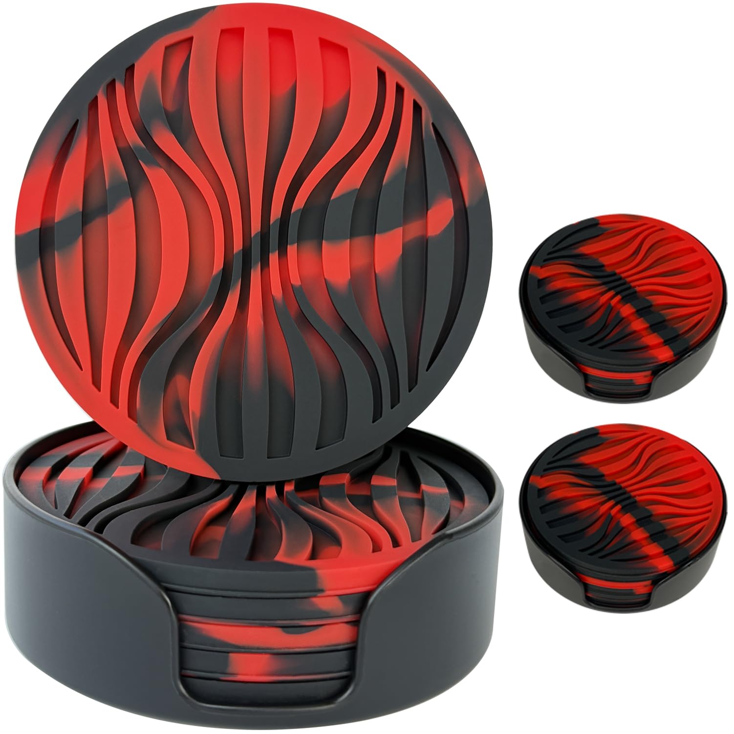 Silicone Coaster Set of 6 Pieces with Silicone Cup Holder,Drinking Coasters, Cup Mat for Drinks,Live for Hot or Cold Drink Thickened, Non-Slip, Non-Stick, Deep Tray (2 Packs)