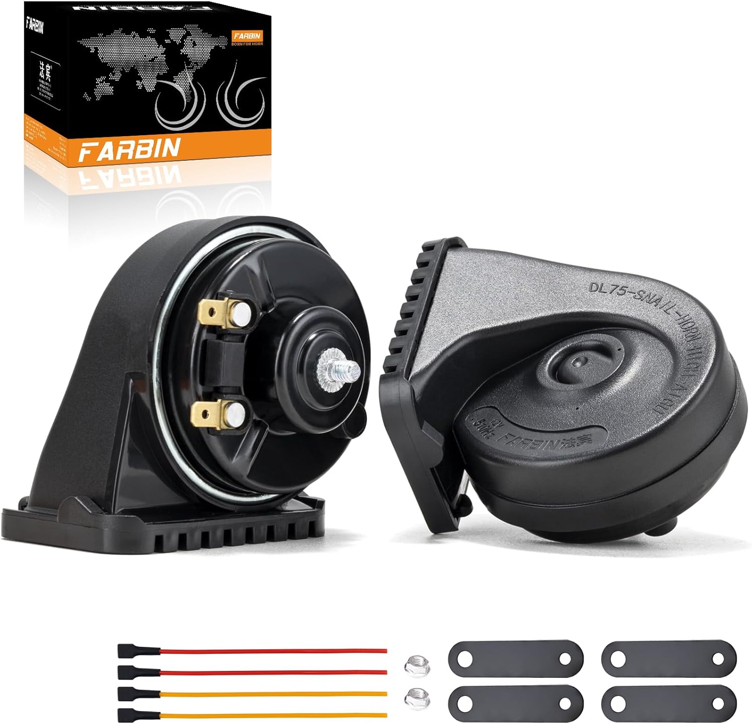 FARBIN Car Horn Loud 12V kit with Electric Waterproof Loud Motorcycle Horns Replacement Universal Horn Kit