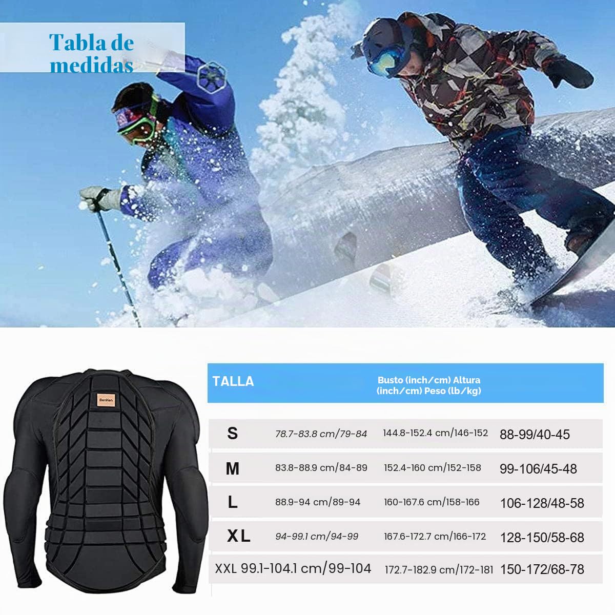 BenKen Ultraligero Equipo de Protección Esquí Cuerpo Protector Columna Protector de Espalda Exterior Sports Anticolisión Ropa para Snowboard Patinaje Esquí Equitación Motocross