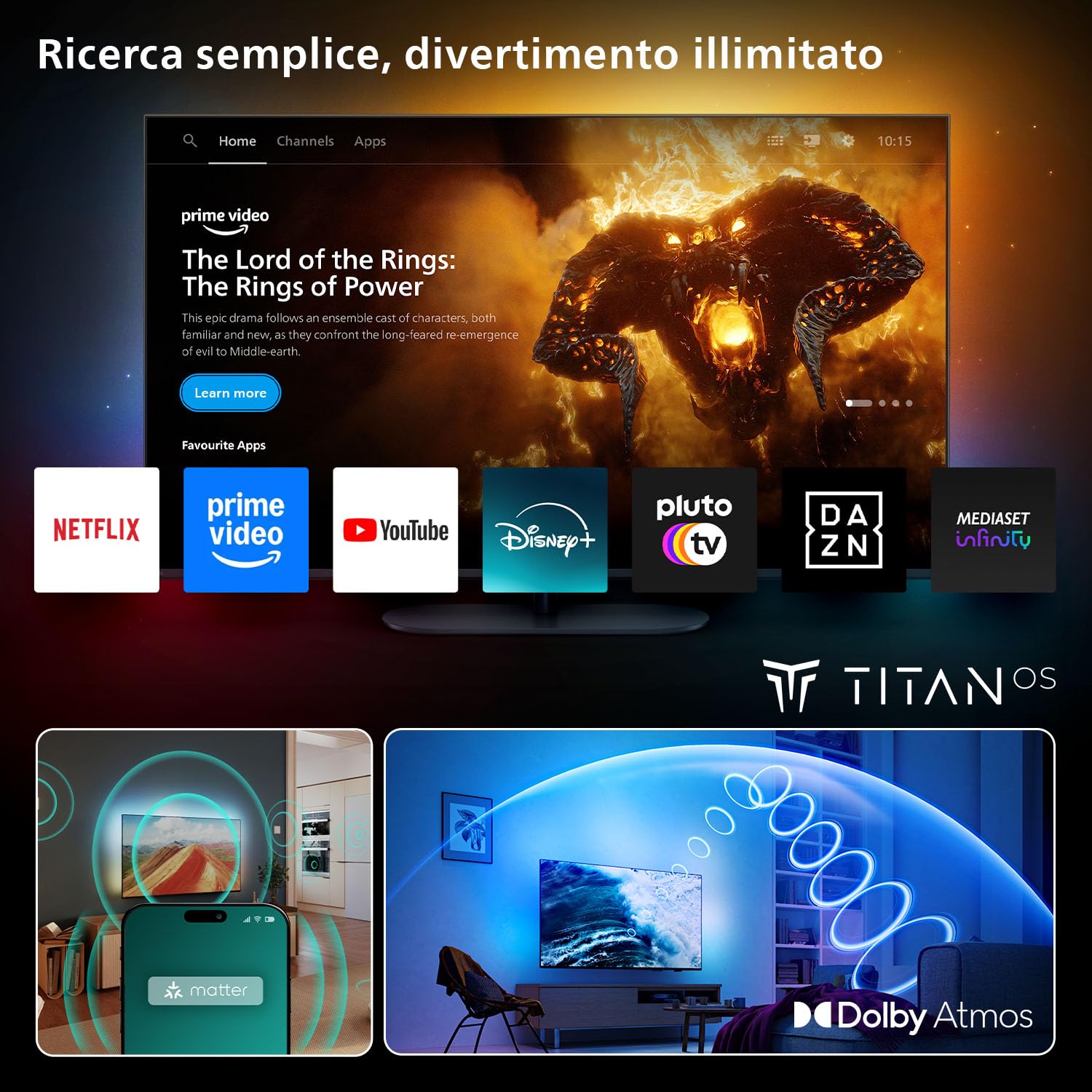 Philips Ambilight 43PUS8200 4K LED Smart TV - Display 43’’ con piattaforma Titan OS, Pixel Precise Ultra HD e Dolby Atmos Sound - Funziona con Alexa e Google Voice Assistant