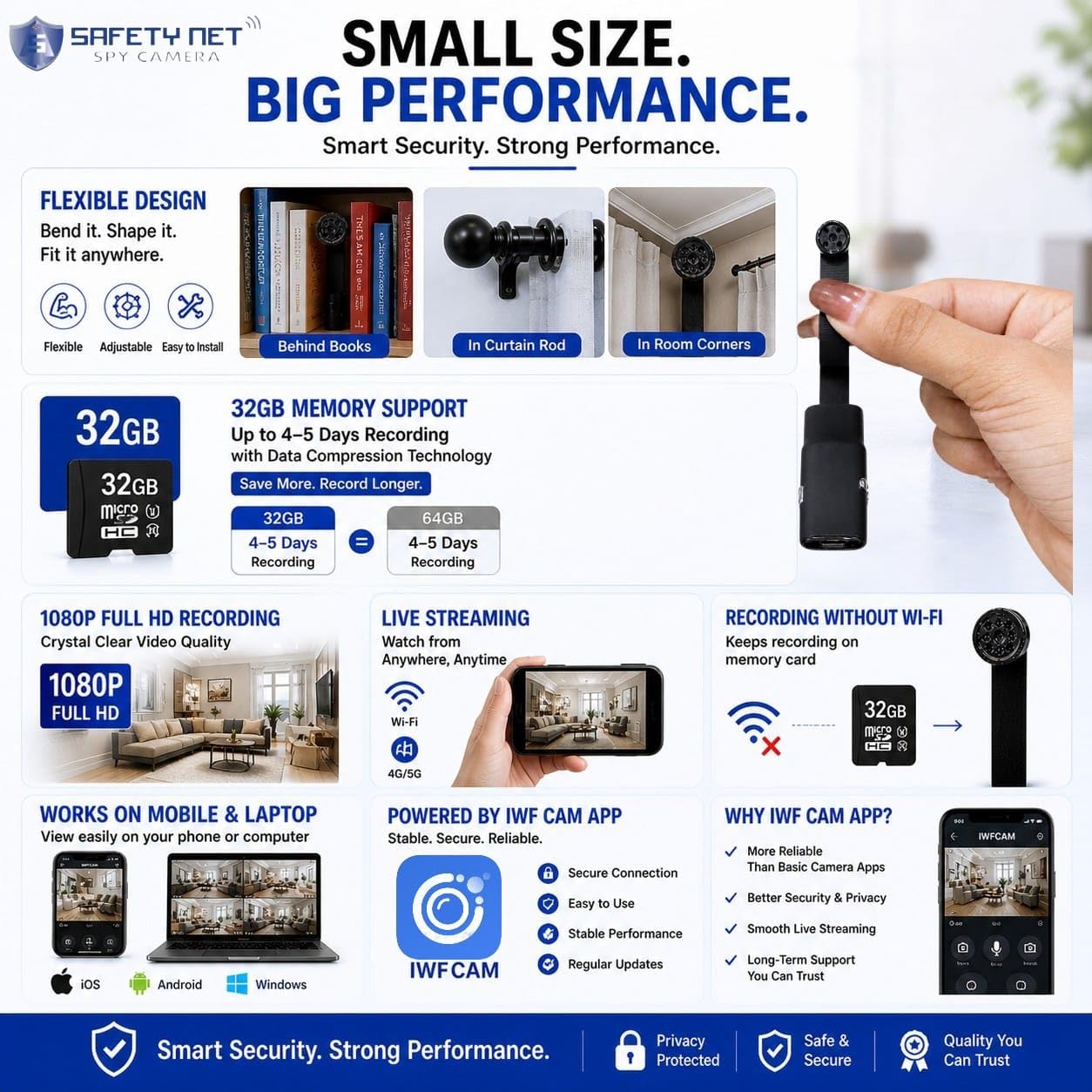 SAFETYNET WiFi Button Camera | 1080P Full HD Hidden Spy Camera | IWF CAM App | Flexible Bendable Design | 32GB Memory Support with Compression | Live View on Mobile & Laptop | Audio Video Recording — Amazon image 4