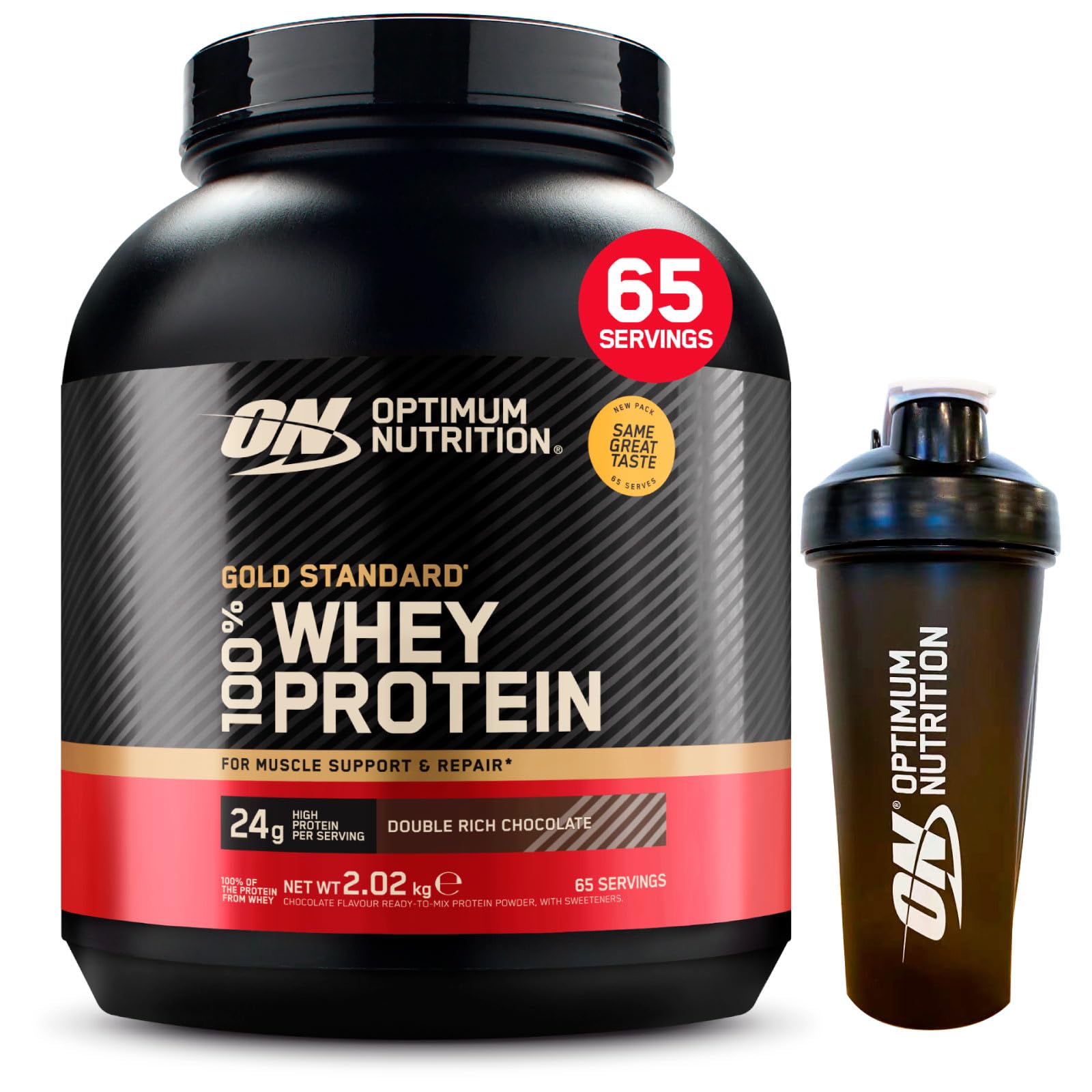 Optimum Nutrition Gold Standard 100% Whey Proteine con Aminoacidi Doppio Cioccolato 2,02kg 65 Porzioni + Shaker