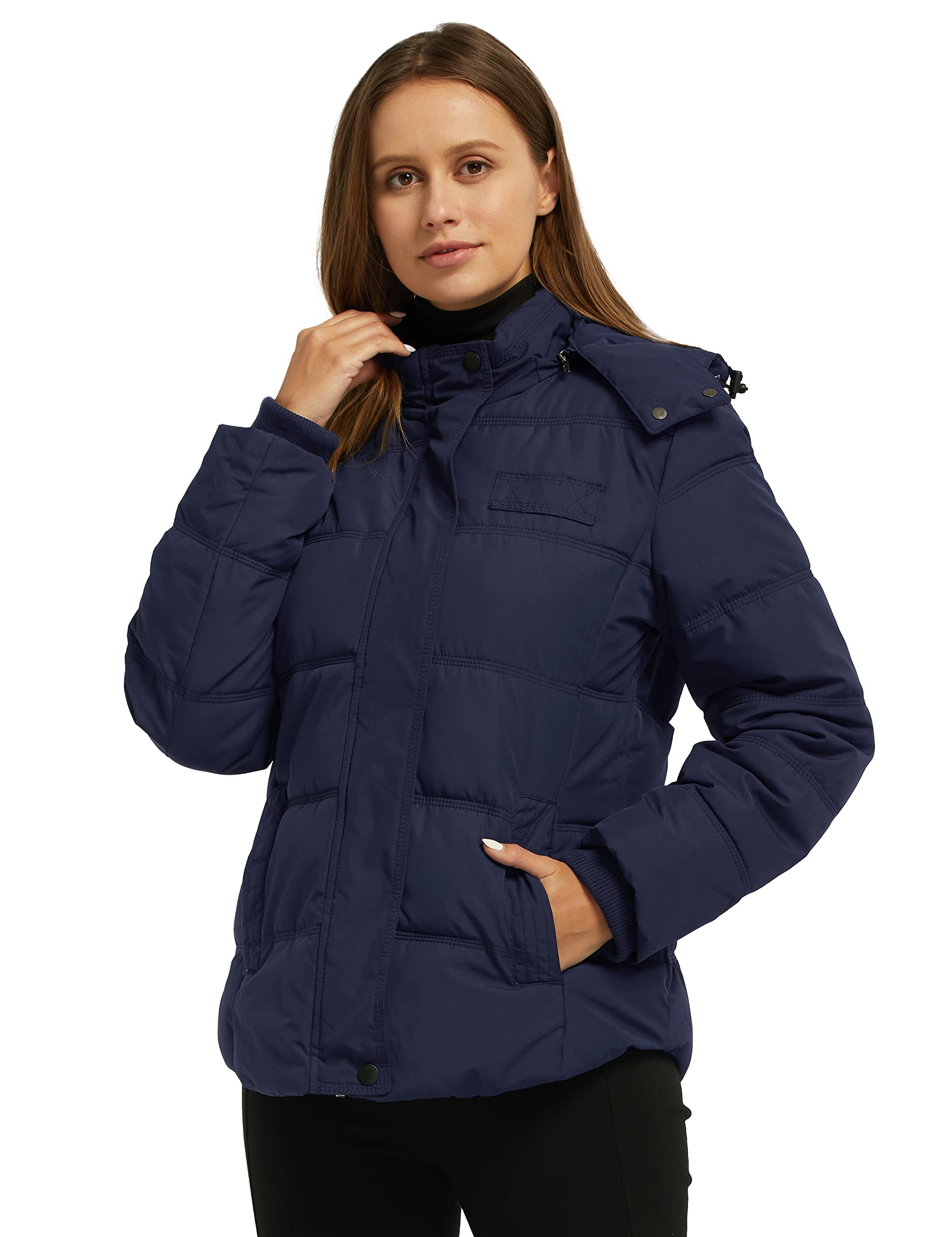 Wantdo Chaqueta de Invierno para Mujer Abrigo Corto Cálido Chaqueta Acolchada Gruesa Chaqueta Acolchada de Invierno A Prueba de Viento con Capucha Desmontable Abrigo Acolchado