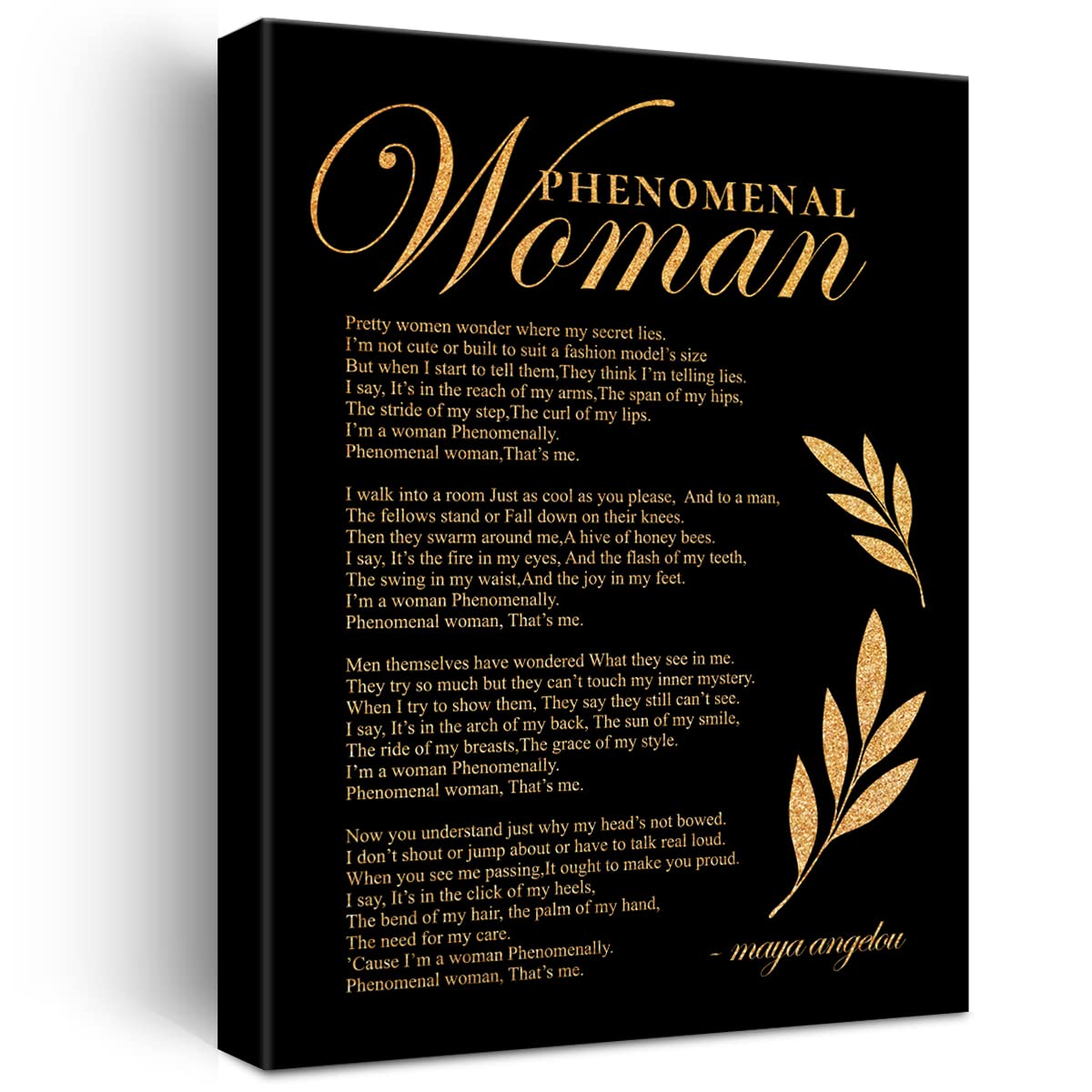 Jaesxxco Inspirational Gold Foil Canvas Wall Art Positive Phenomenal Woman Quotes Print Canvas Painting Artwork Home Decor Gifts Unframed 8x10inch