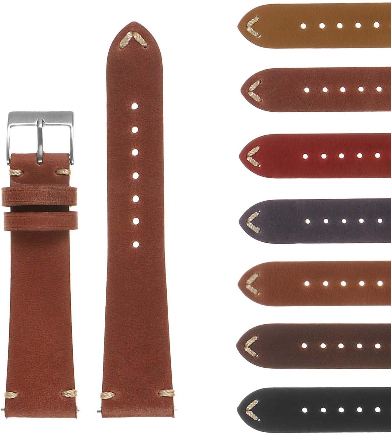 DASSARI Tribute II Quick Release Vintage Italian Leather Watch Band Strap 16mm 18mm 19mm 20mm 21mm 22mm 24mm 26mm (16mm, Rust)