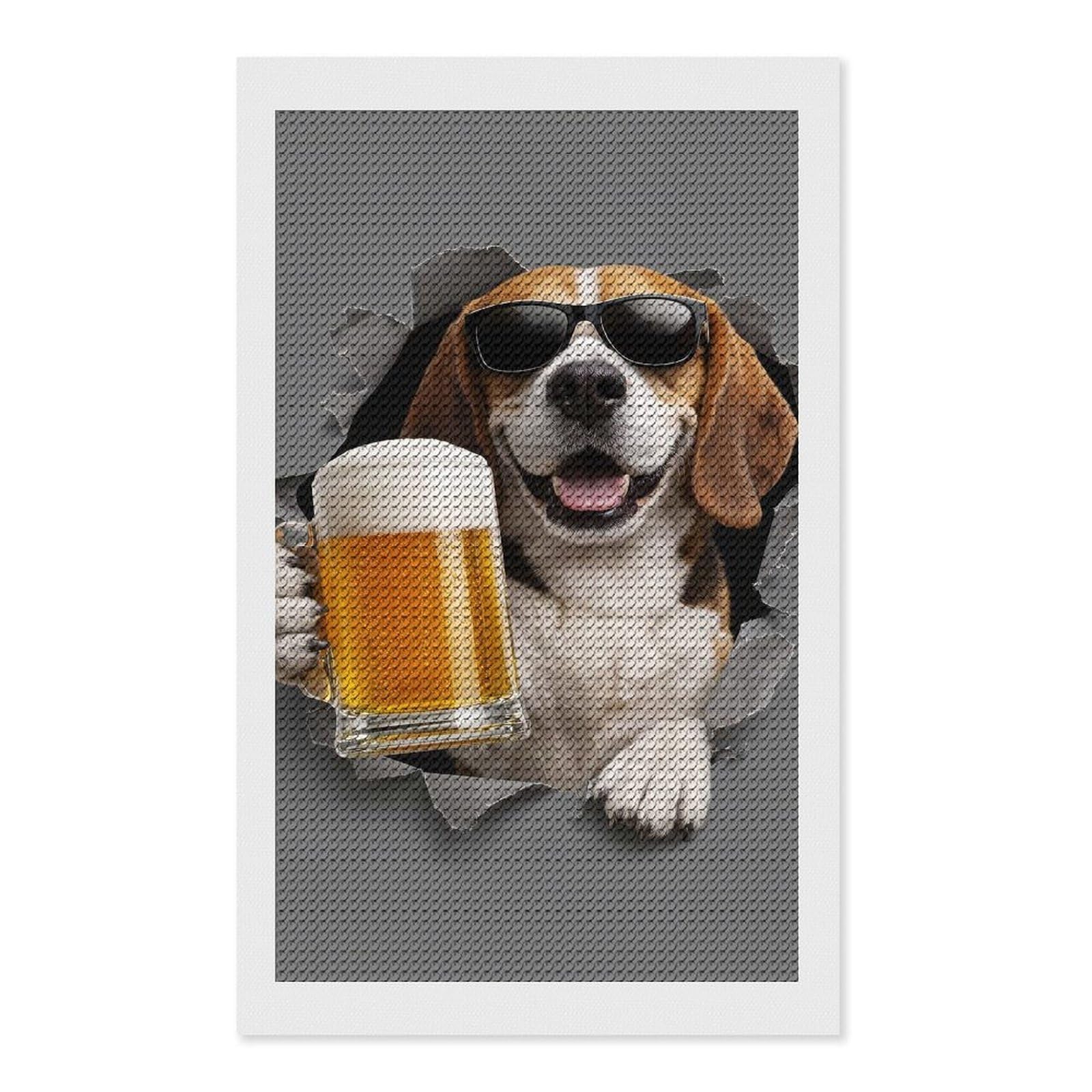 Junmoney Cool Dog with Beer Mug Diamond Art Kit 12"x20", Neat Printed Canvas, Finish and Display, Relaxing DIY Hobby, Living Room Decor