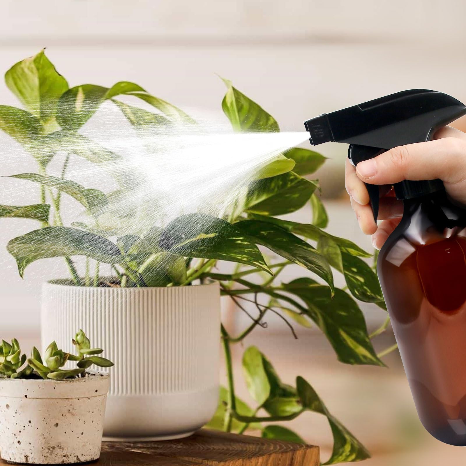 2 flacons pulvérisateurs, 500 ml, flacon pulvérisateur pour plantes, nébuliseur, avec embouts de pulvérisation réglables, pour le nettoyage de la maison, jardin, coiffeur (marron)