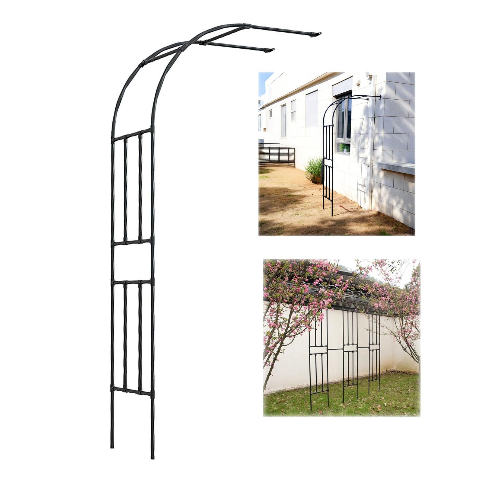 LJDJRHXH Half Side Garden Arch Wall Mounted Trellis, 60 cm - 300 cm Width Metal Arbor Support Outdoor For Climbing Plants, Wedding Décor Archway Pergola, Arbour Frame For Yard Patio(Black)