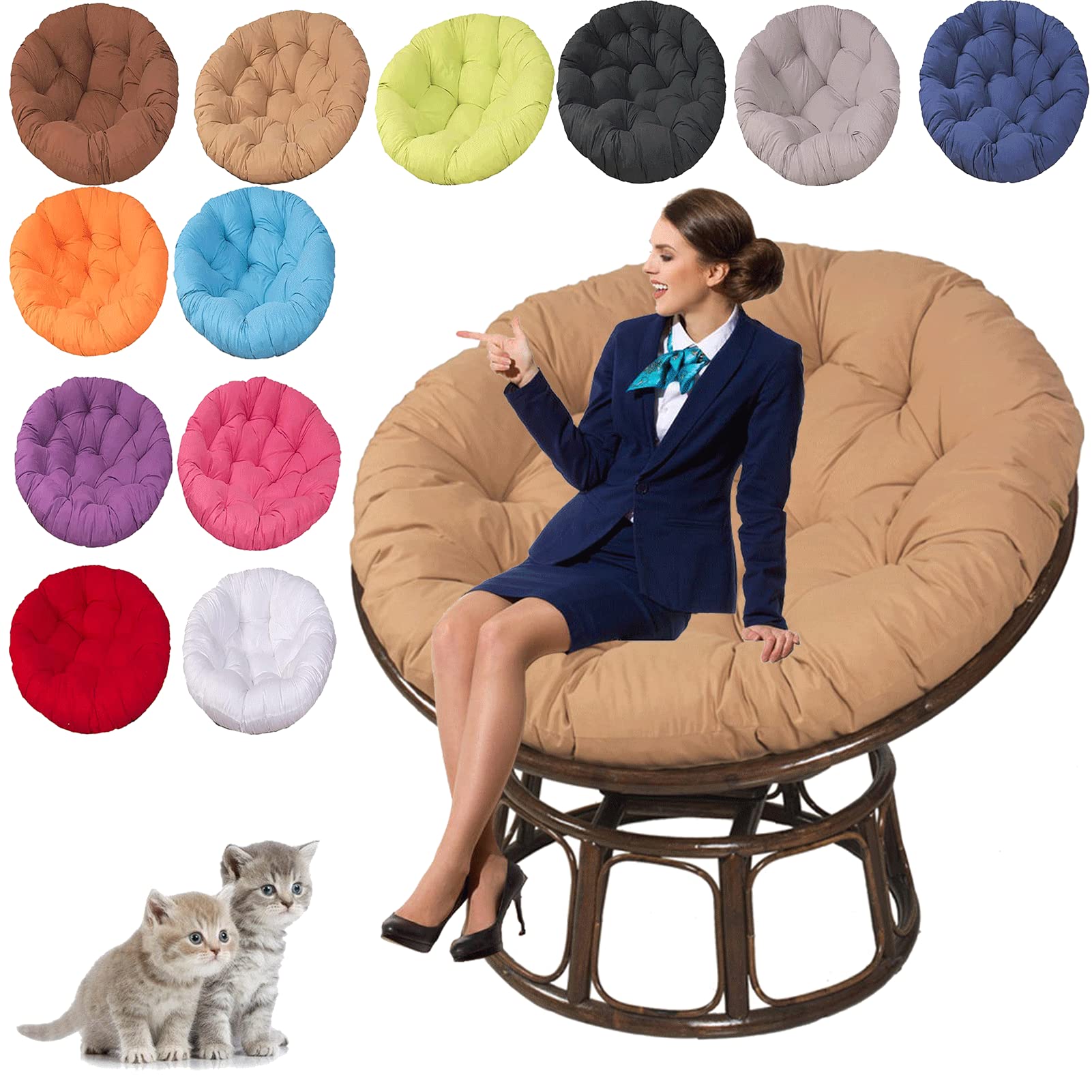 UIHECTA Garden Swing Cushion Replacement, Round Hanging Egg Chair Pads, Papasan Round Chair Cushions, Rocking Chair Cushion, for Outdoor Garden, Balcony and Living Room,04,60×60cm/23.62×23.62in