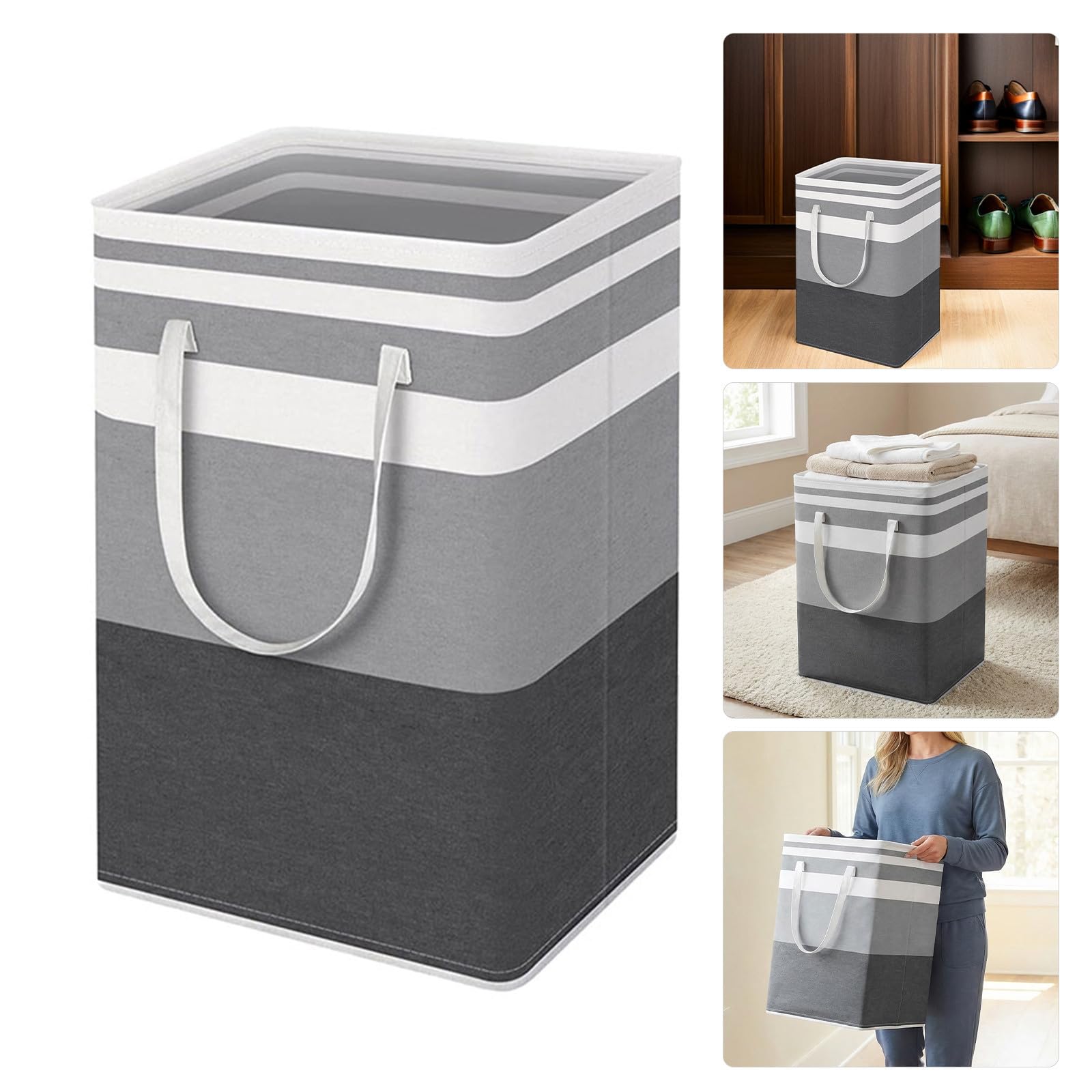 TOYANDONA Set da 3 Sacchetti da Viaggio per Biancheria Oxford, Pieghevoli con Manici, Grande Capacità, Design a Righe Moderne, per Dormitori e Viaggi