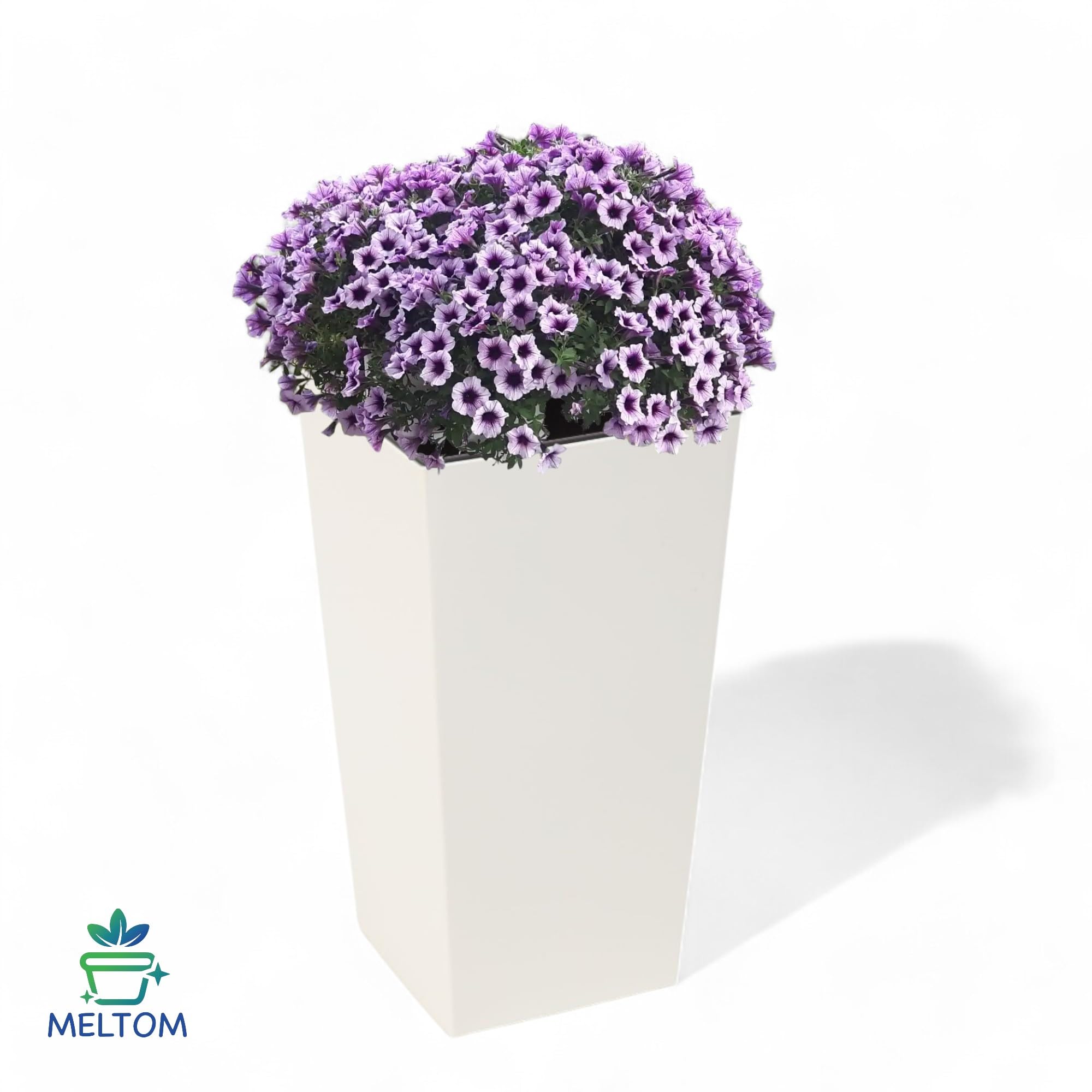 Macetero XL Maceta Grande con Sistema de Riego de Plástico en Color Crema con Accesorio Extraíble, 30 x 30 x 57 cm