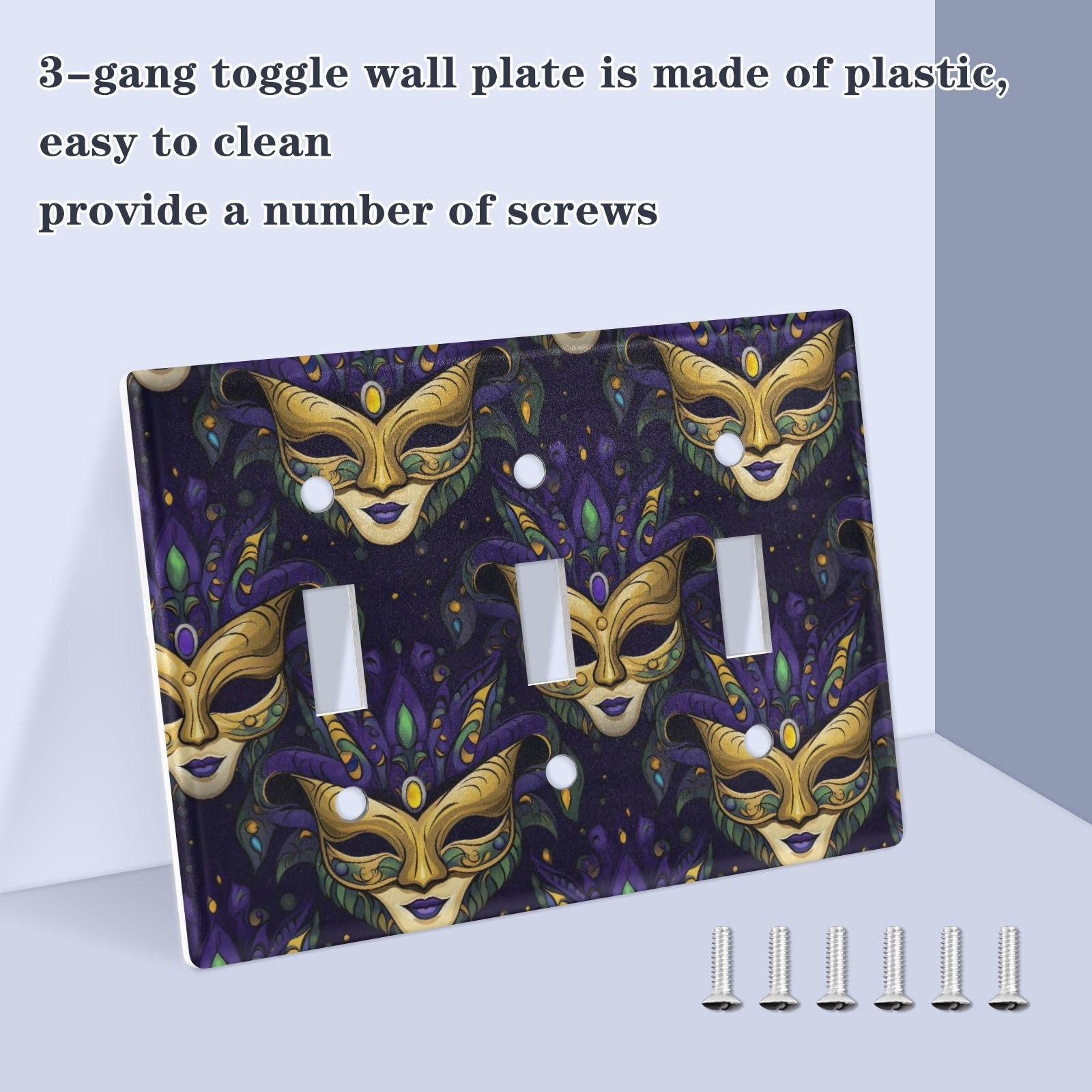 Light Switch Cover Mardi Gras Mask Wall Plates for Electrical Outlets 3 Gang 202a8571