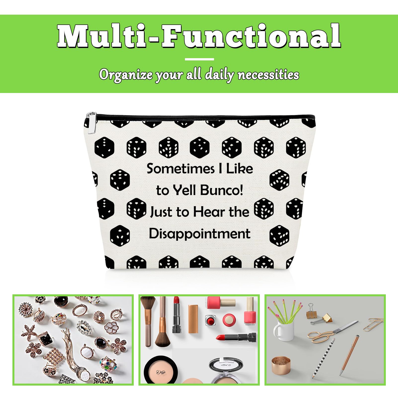 Bunco Gift Gambling Lover Makeup Bag Bunco Dice Game Fun Friends Night Gift for Women Game Gambling Lucky Accessory Pouch Cosmetic Bag Christmas Birthday Present for Gambler Travel Zipper