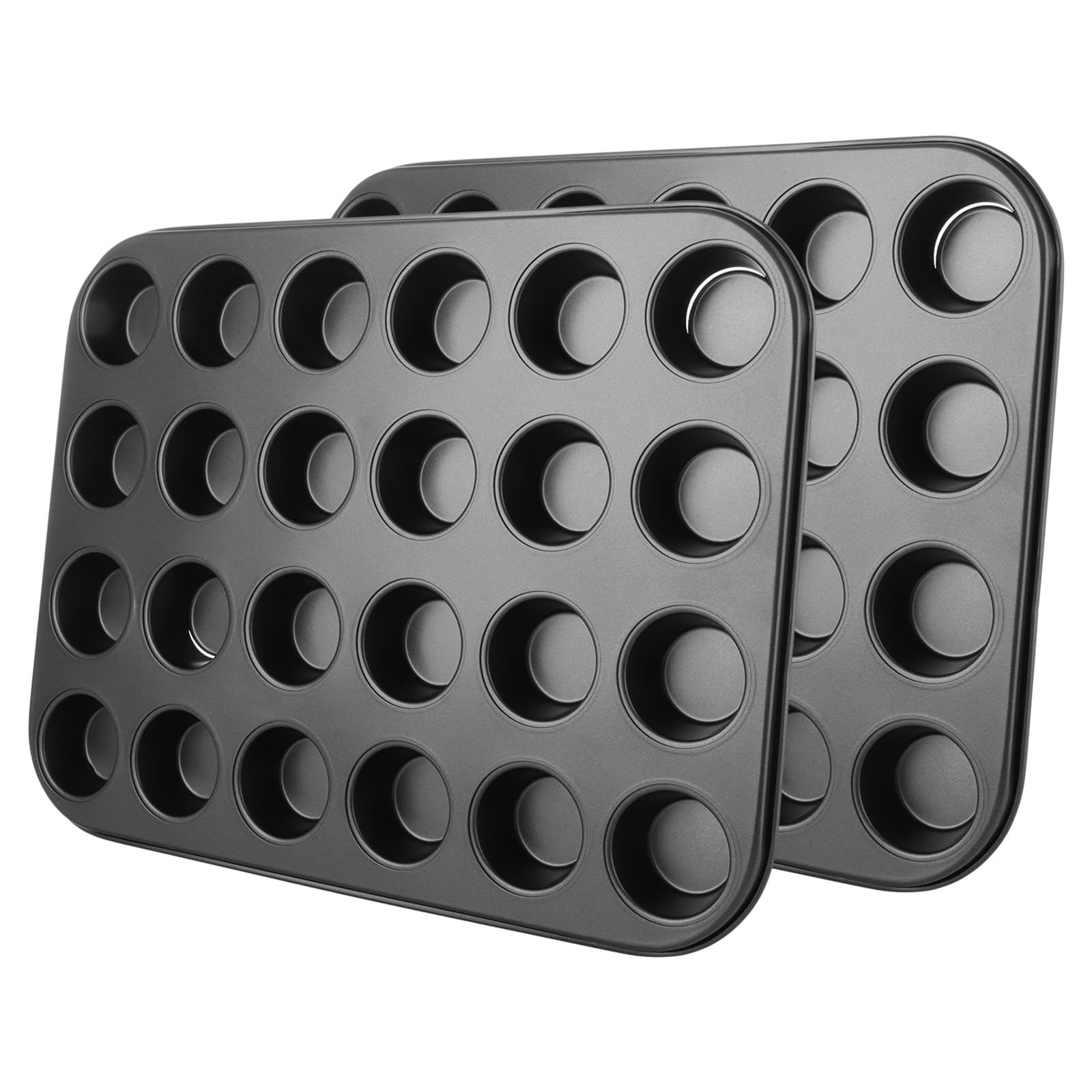 ASelected 2 Pack Mini Baking Tray,24 Cup Muffin Baking Pan,Non-Stick Cupcake Tin,Carbon Steel Muffin Tin Cupcake Baking Tray,Deep Muffins Pan,Reusable Baking Case for Mini Mince Pie,Grey