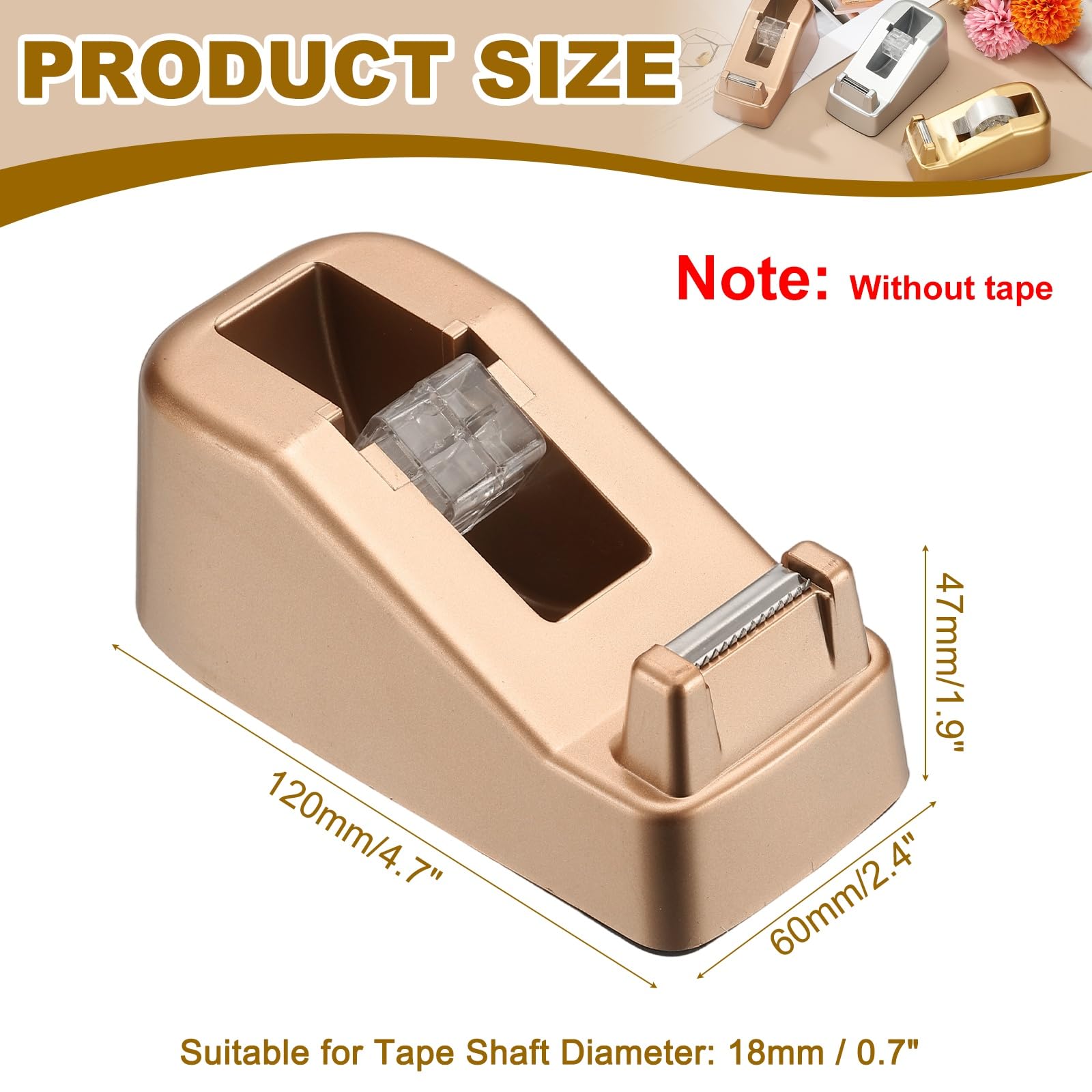PATIKIL Tape Dispenser Desk, Heavy Duty Tape Dispenser Desktop Light Luxury Frosted Dispensers Holder Non-Skid Base Elegant for Home Office Desktop Small Business Gift, Rose Gold - Image 2