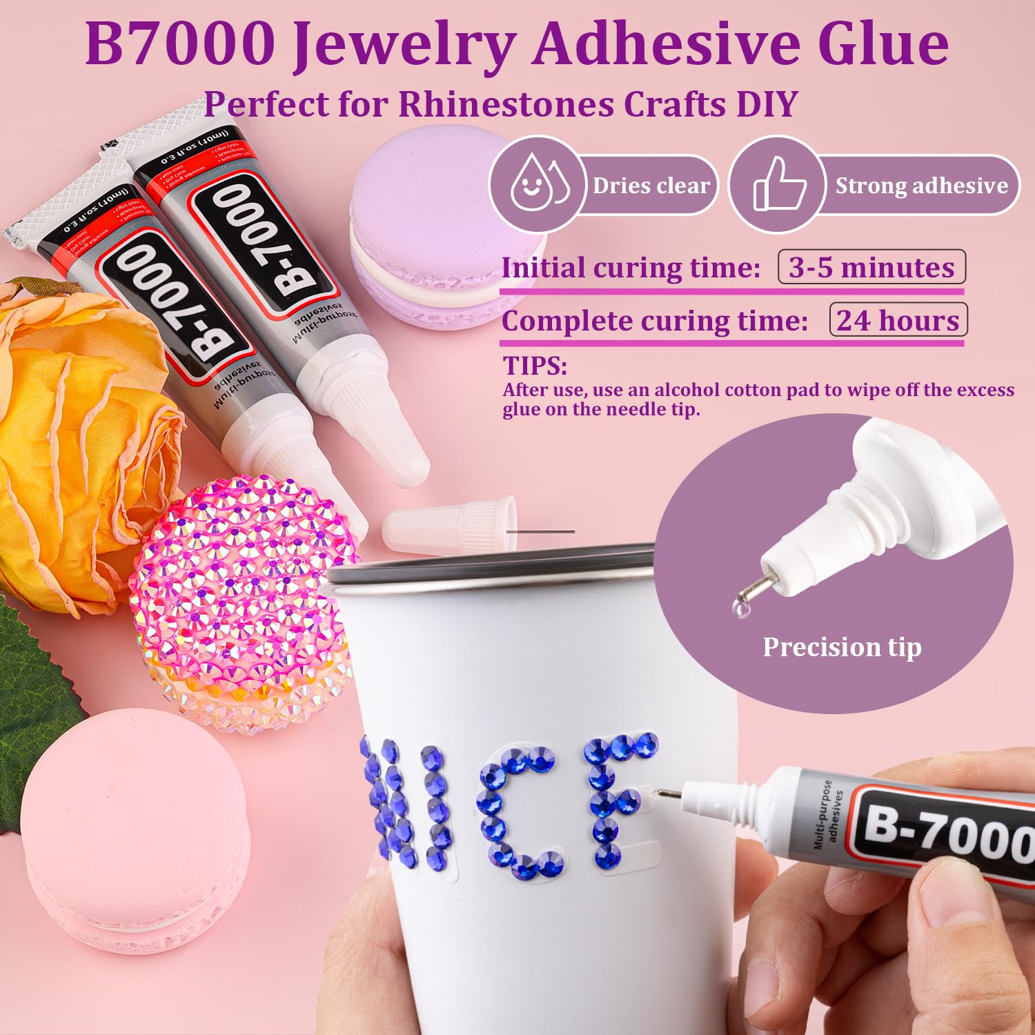 32000Pcs Resin Rhinestones with Tweezers for Crafting, Royal Blue Flatback Gems, Bedazzling Crystal with 3Pcs 10ml B7000 Jewelry Glue for DIY Crafts Clothing Tumblers Shoes Fabric Nail Art