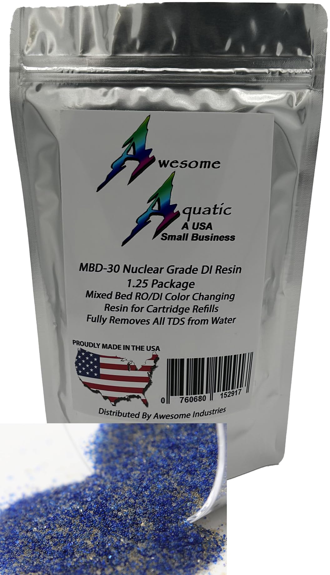Awesome Aquatic Mixed Bed DI Resin 1.25 lb Resintech MBD-30 Nuclear Grade Color Changing DI Resin Deionization RO/DI 10" Filter Cartridge Refill (1.25 lb)