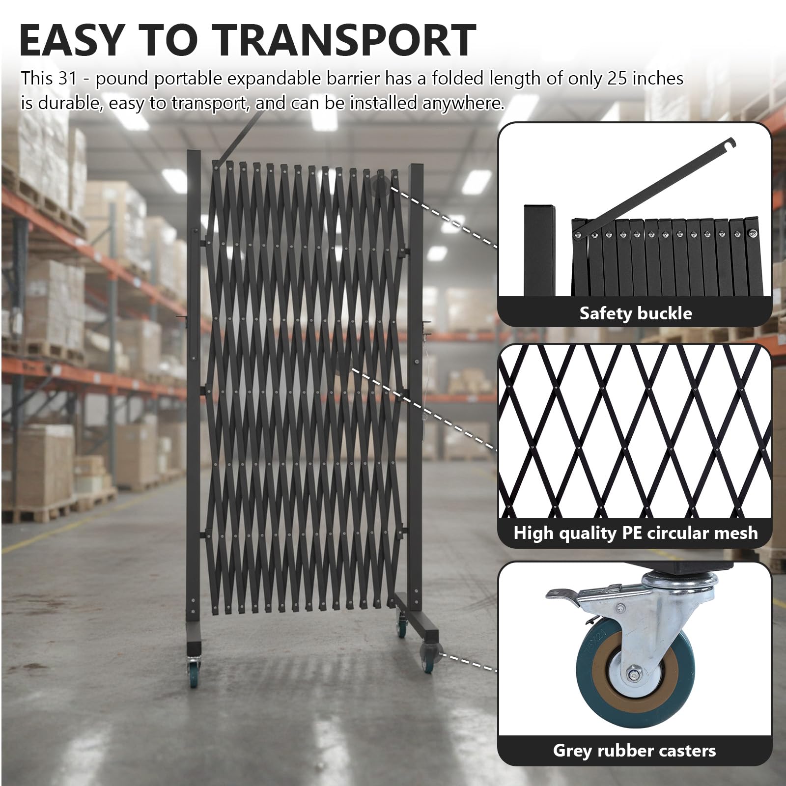 Barricada Metálica Industrial Extensible Universal con Ruedas