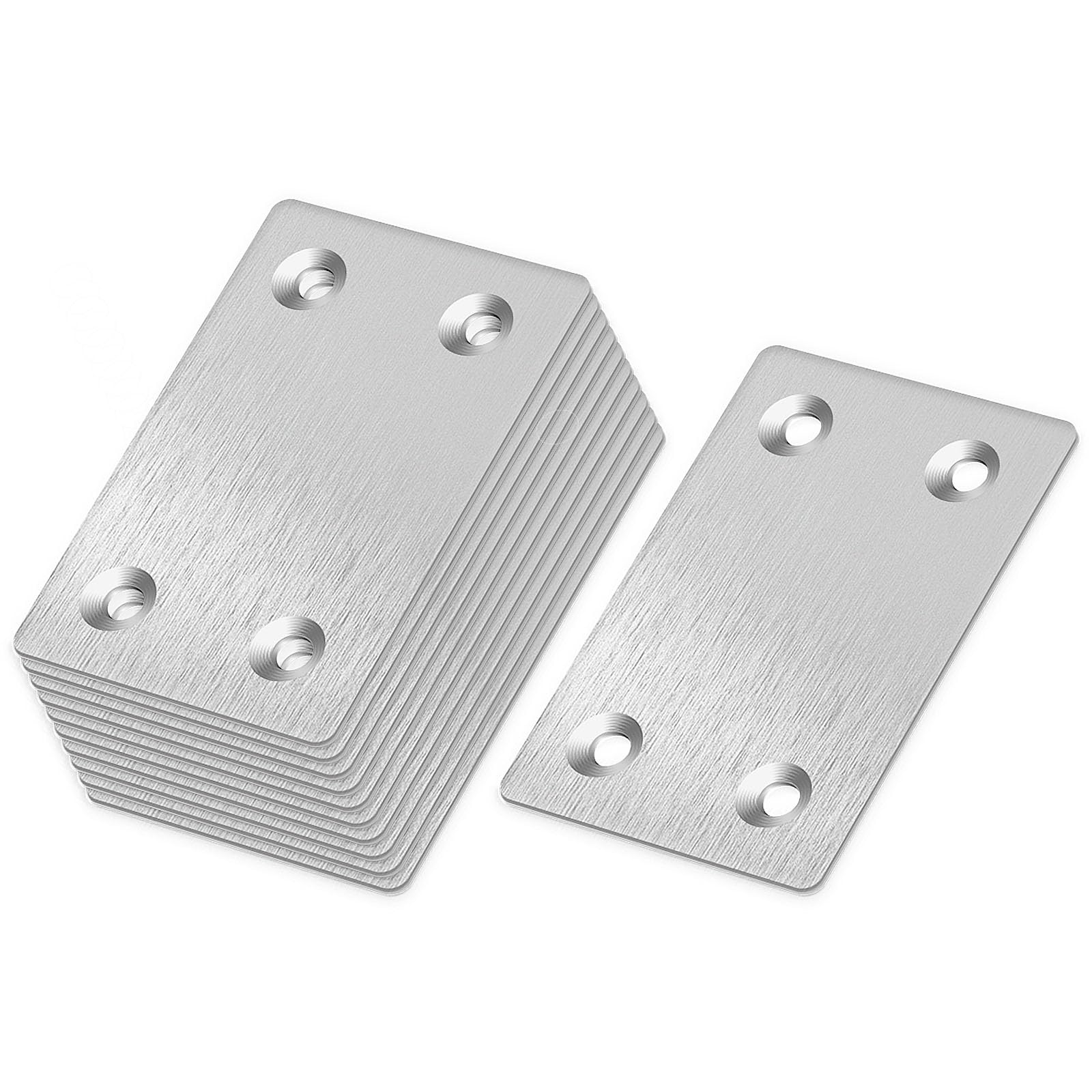 10 piastre forate in metallo, connettori piatti in acciaio inox, connettori per legno (60 x 38 x 1,5 mm), lamiera di collegamento, lamiera forata, ferro piatto forato, connettore, piastre