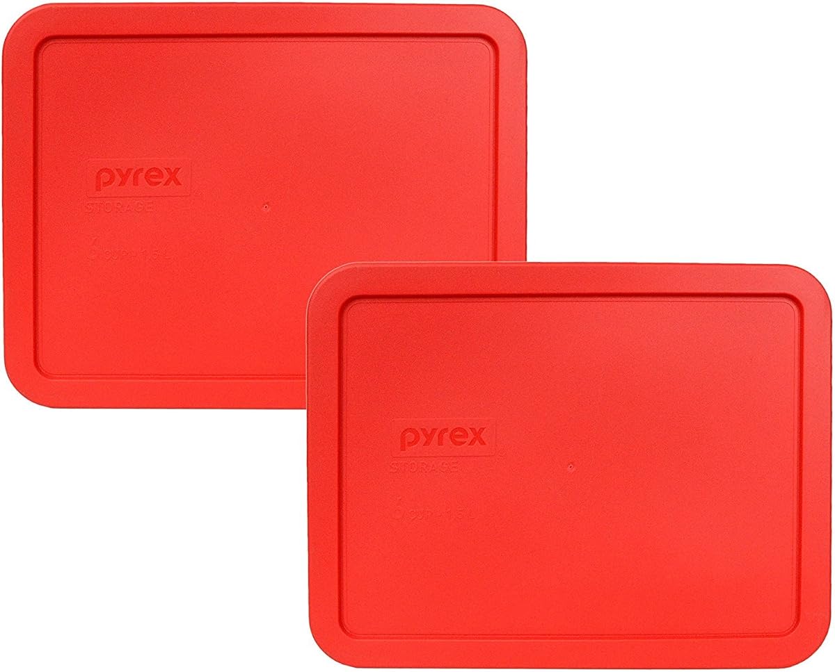 Pyrex 7212-PC 11-Cup Red Replacement Lid (2-Pack) - Made in USA | BPA-Free Plastic | Microwave Reheat Compatible | Top Rack Dishwasher Safe | Stackable Organization