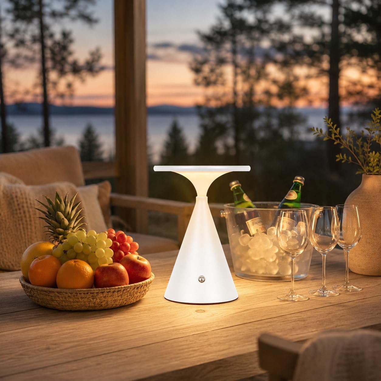 Rosnek Tischlampe Kabellose LED, 4000mAh Dimmbare Akku Tischleuchte, Outdoor/Indoor Touch Lampe, 3 Farb Unbegrenztes Dimmen Stylische Tischlampe, Lampe Akku für Innen & Außenbereich (Weiß, 2er Pack)