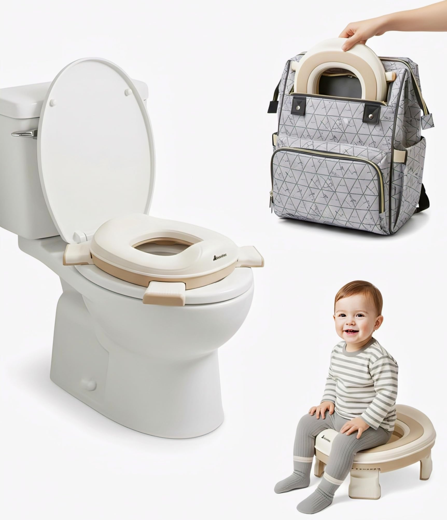 Portable Foldable Travel Potty Seat for Kids | Removable Basin, Non-Slip Base, Fits Toilets | Floor Potty, Car Potty & Outdoor Toilet Training Use (MNPF1 Coffee)-image-23
