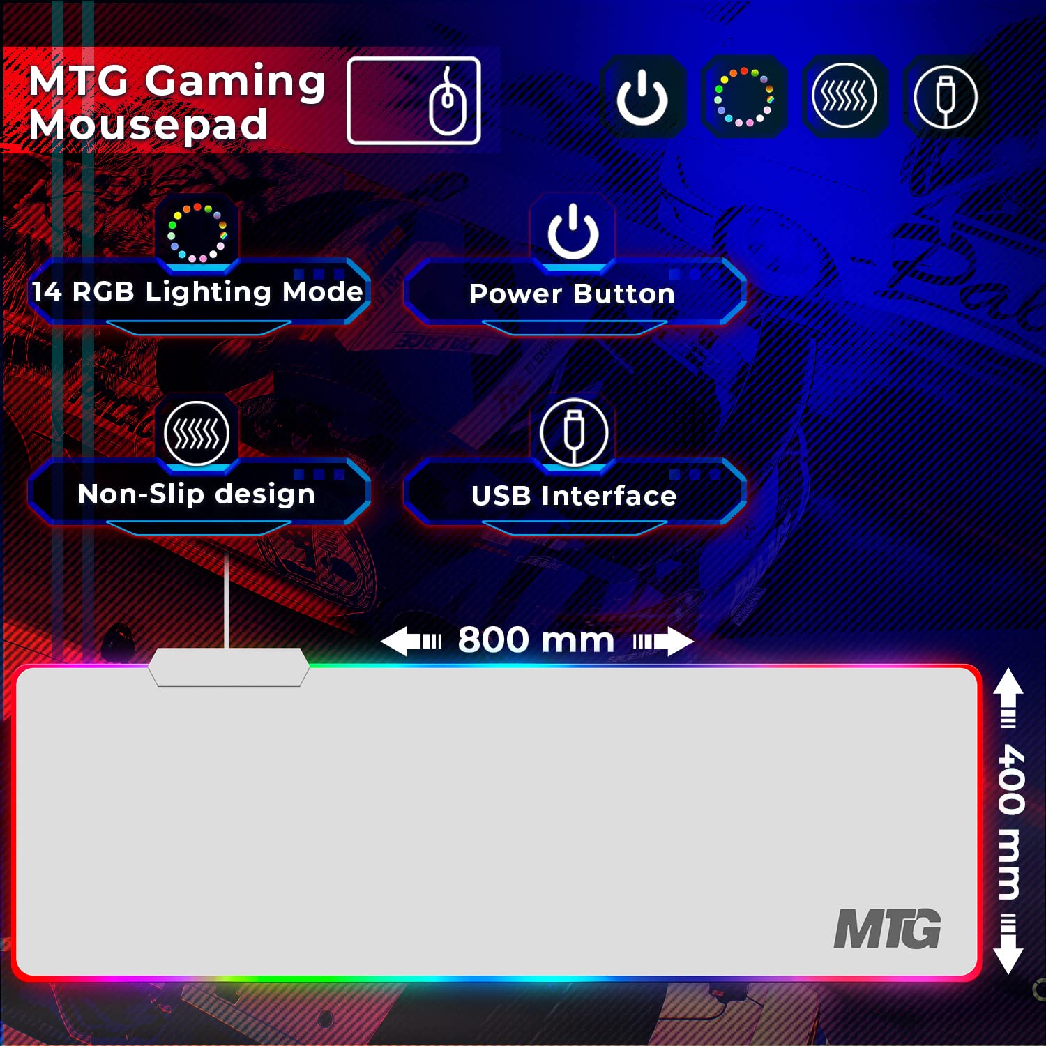 Kit di gioco per PC, tastiera RGB e mouse, cuffie da gioco, grande tappetino da scrivania LED con superficie liscia con modalità RGB per computer desktop, Xbox e PS4 Gamers - MTG 4 in 1 Combo